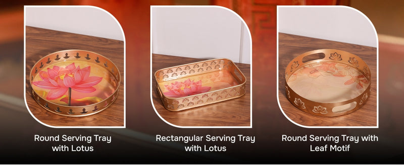 Round Serving Tray with Lotus extra image
