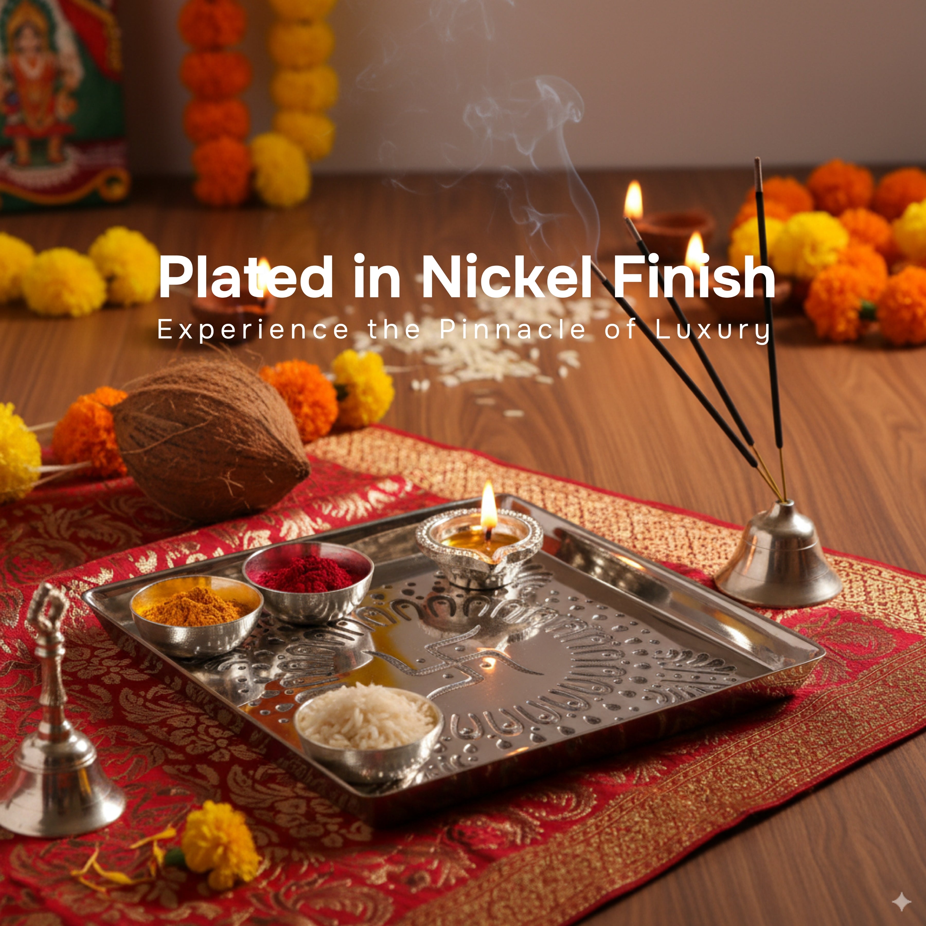 Square Swastik Aluminium Urli and Pooja Thali