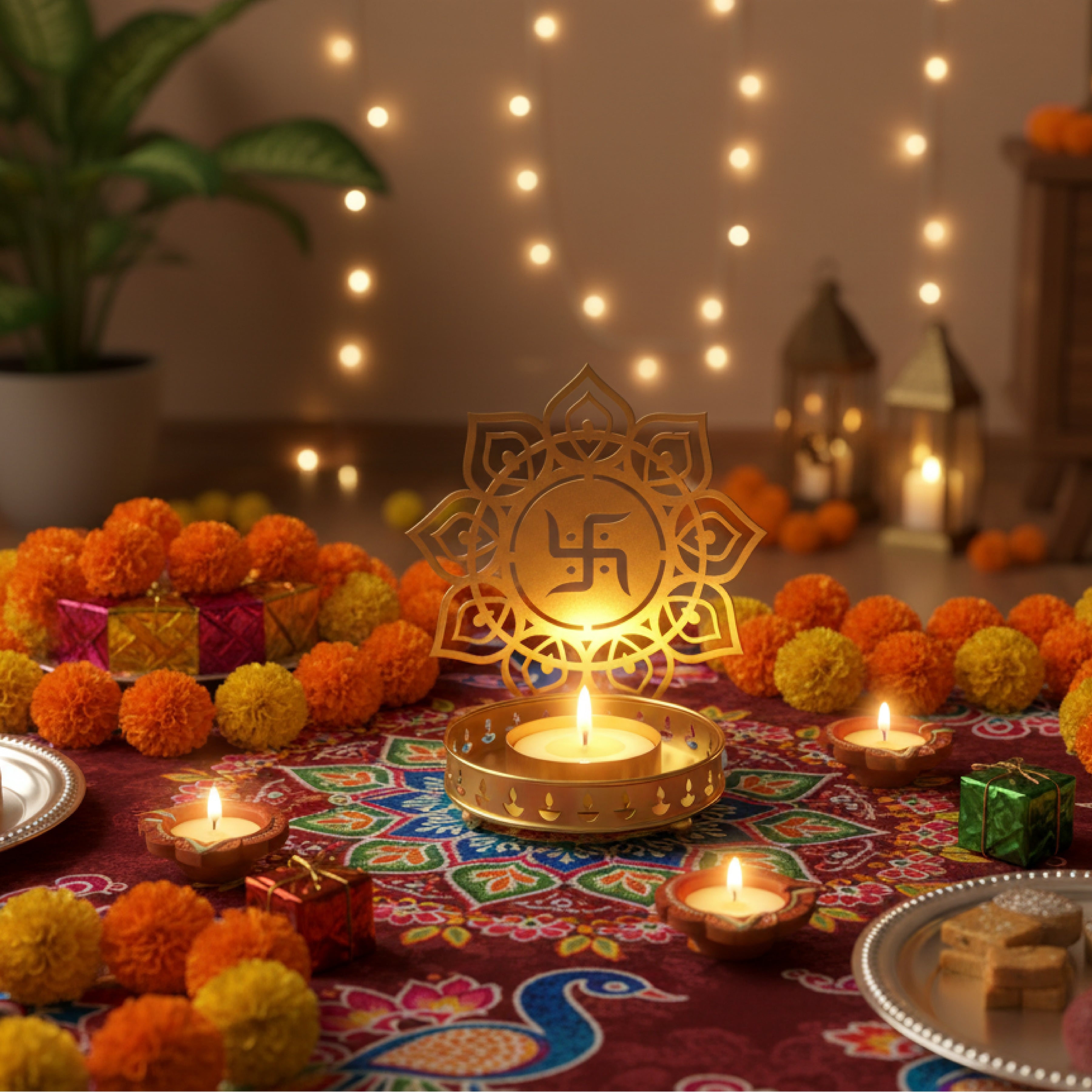 swastik candle stand - set of 3