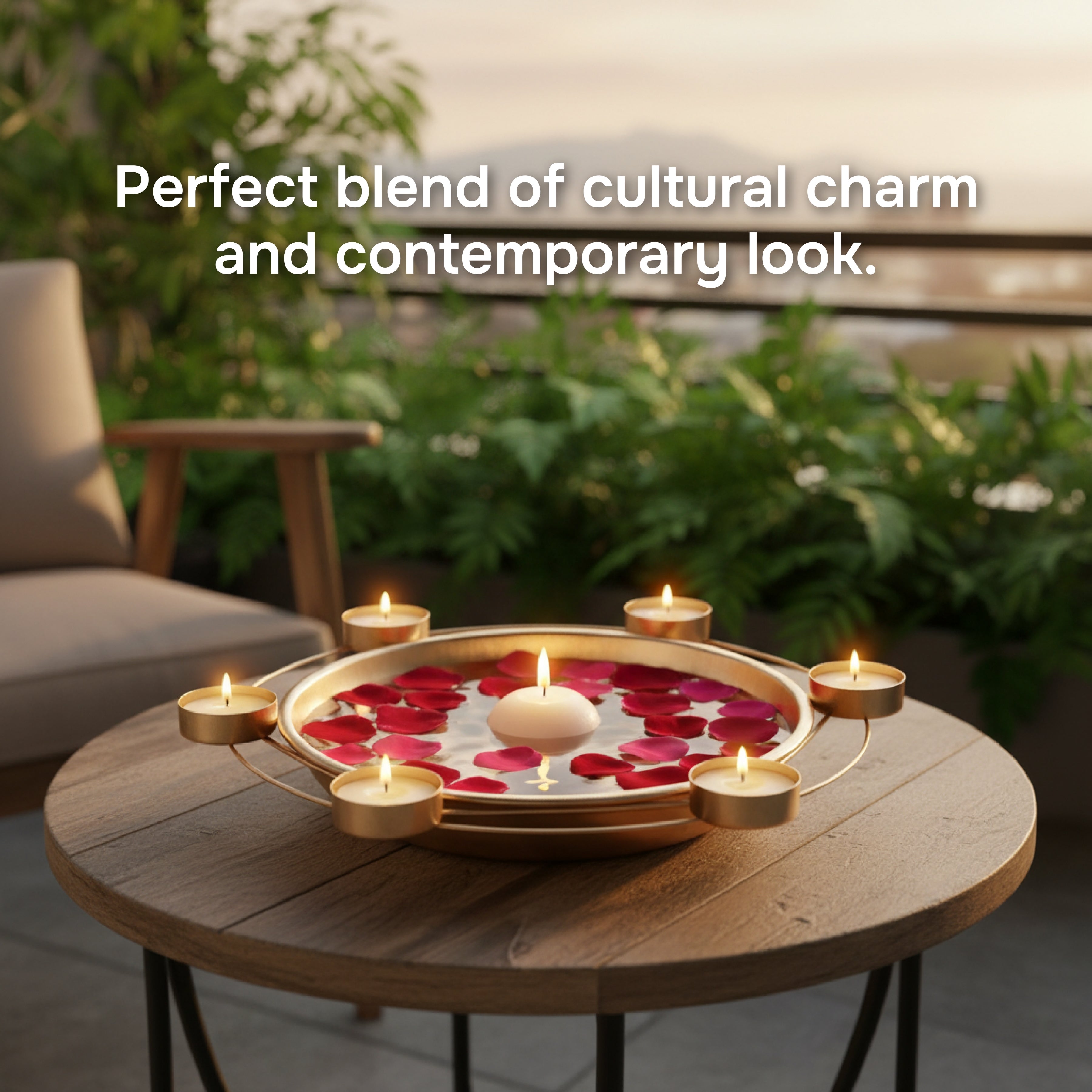 Metal Hexagon Urli with 6 candle stand