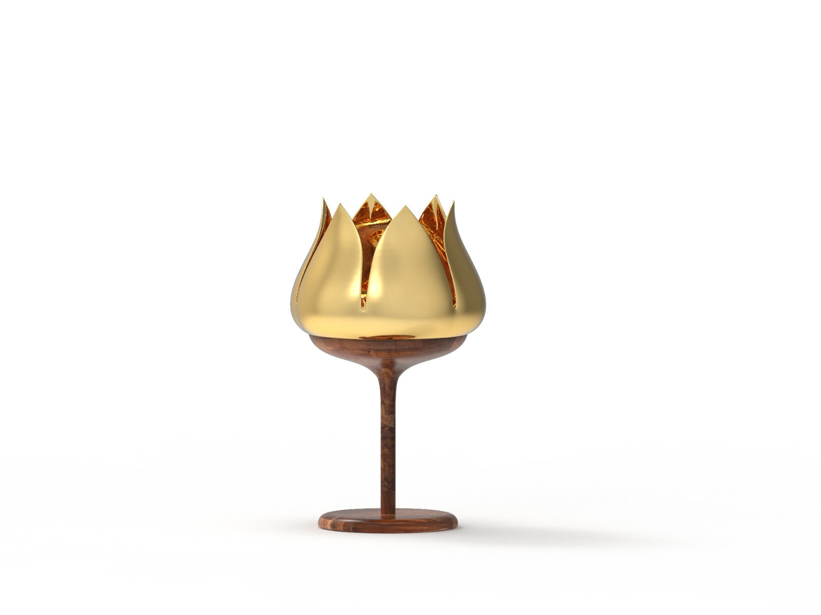 Iron Lotus Candle Holder with Wooden Stand