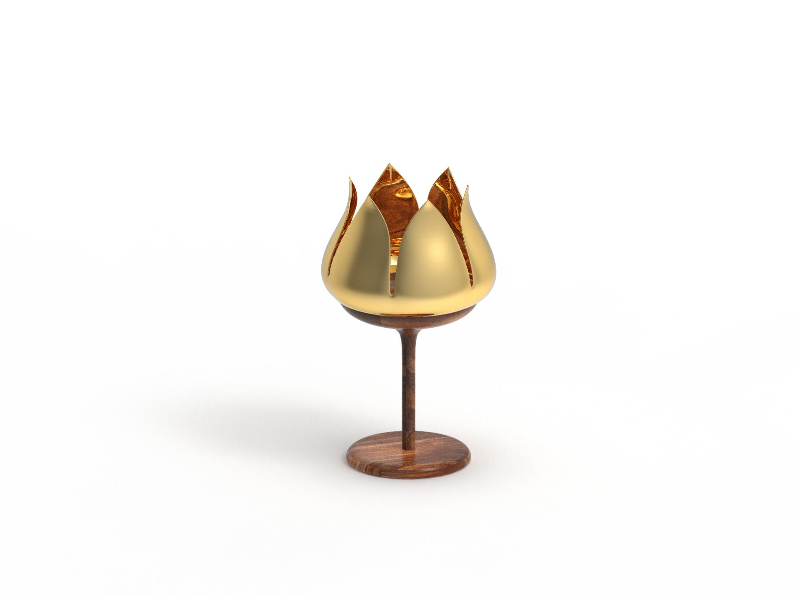 Iron Lotus Candle Holder with Wooden Stand