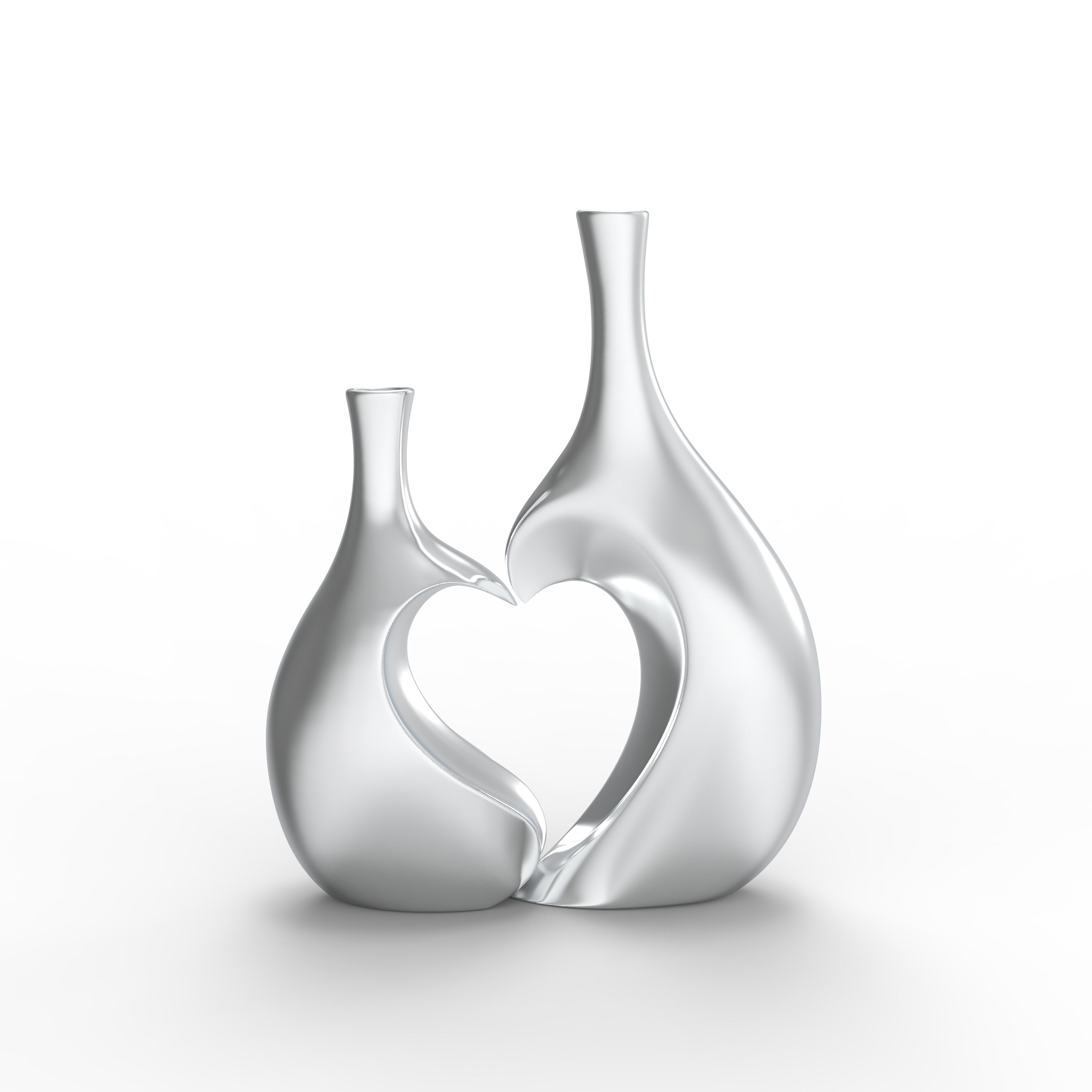 Aluminium Crescent Heart Flower Vase Elegant Decor Set of 2