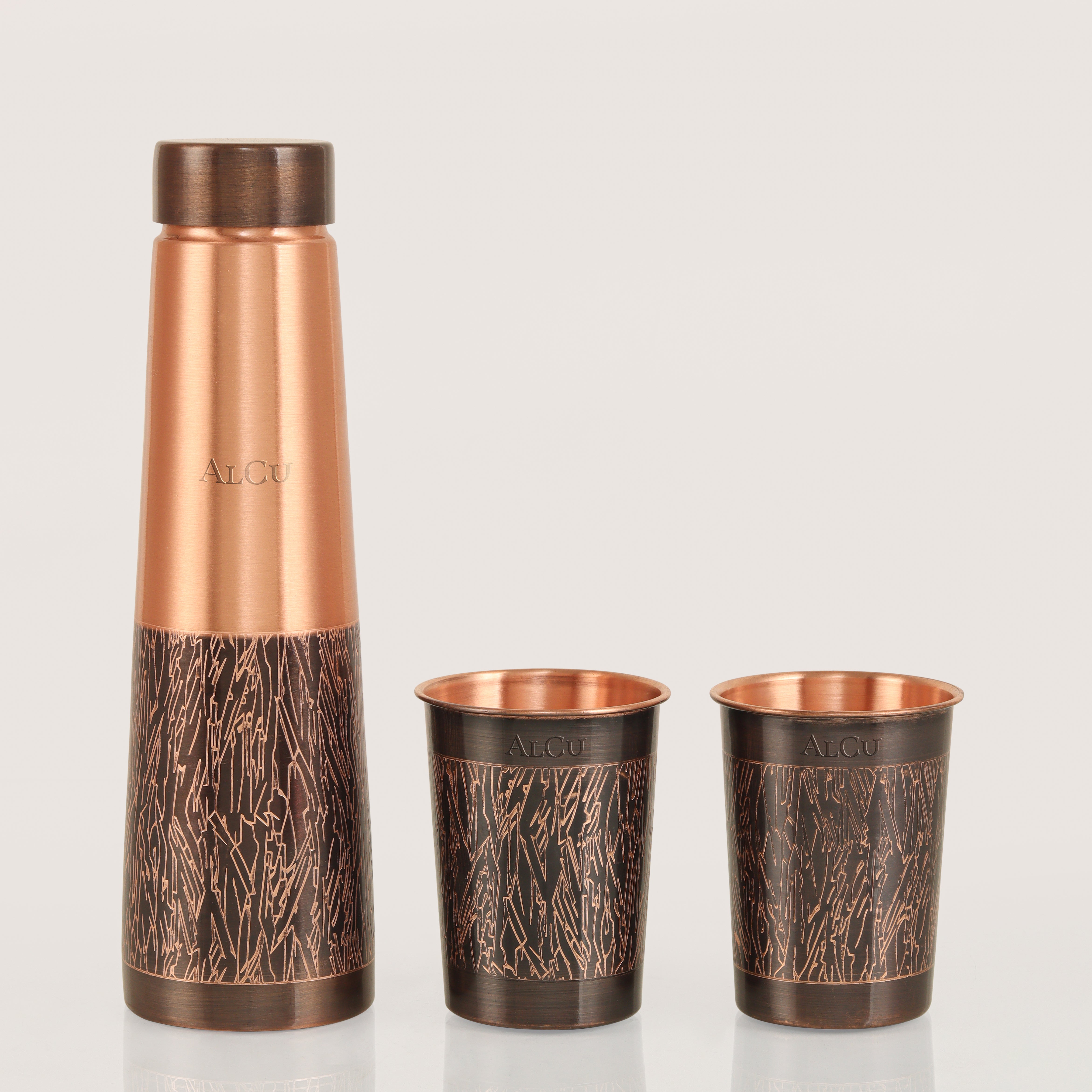Copper Water Bottle With set of 2 Glass Antique Copper