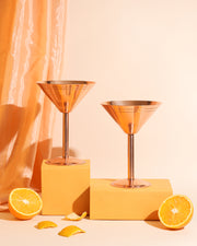 Shiny Steel with Copper Plating Martini Glasses (Set of 2)