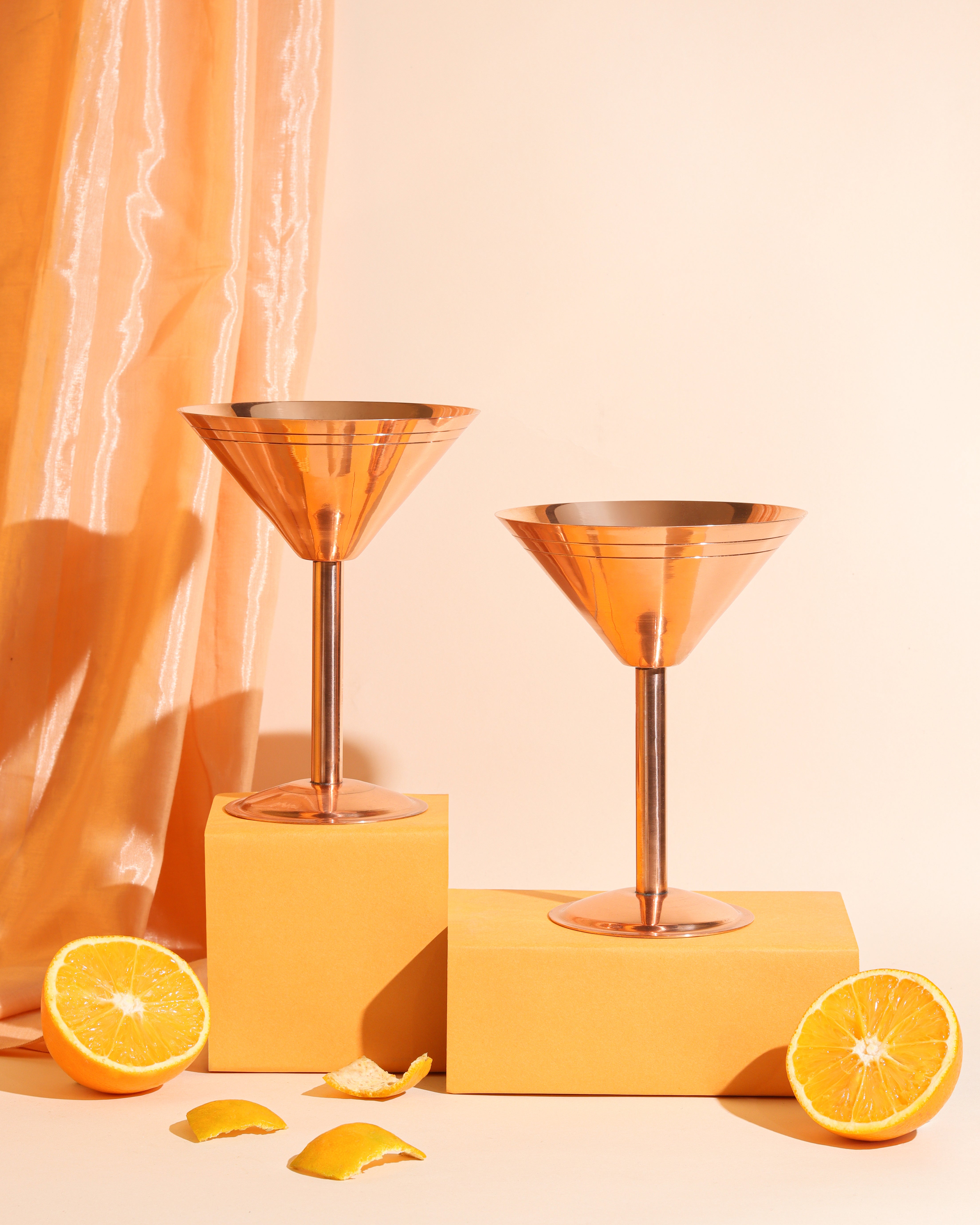 Shiny Steel with Copper Plating Martini Glasses (Set of 2)