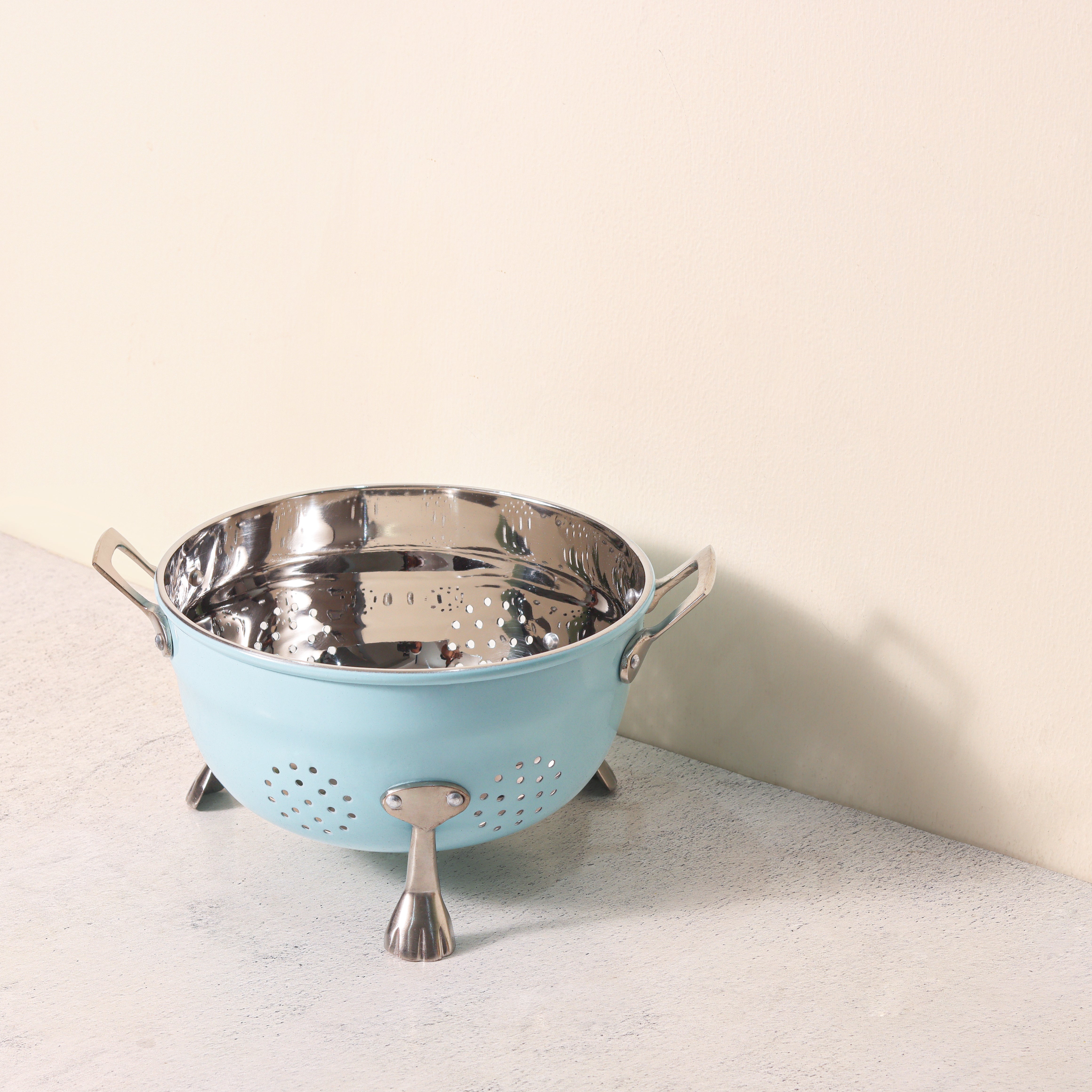 Blue Powder Coated Steel Colander Strainer with Handle
