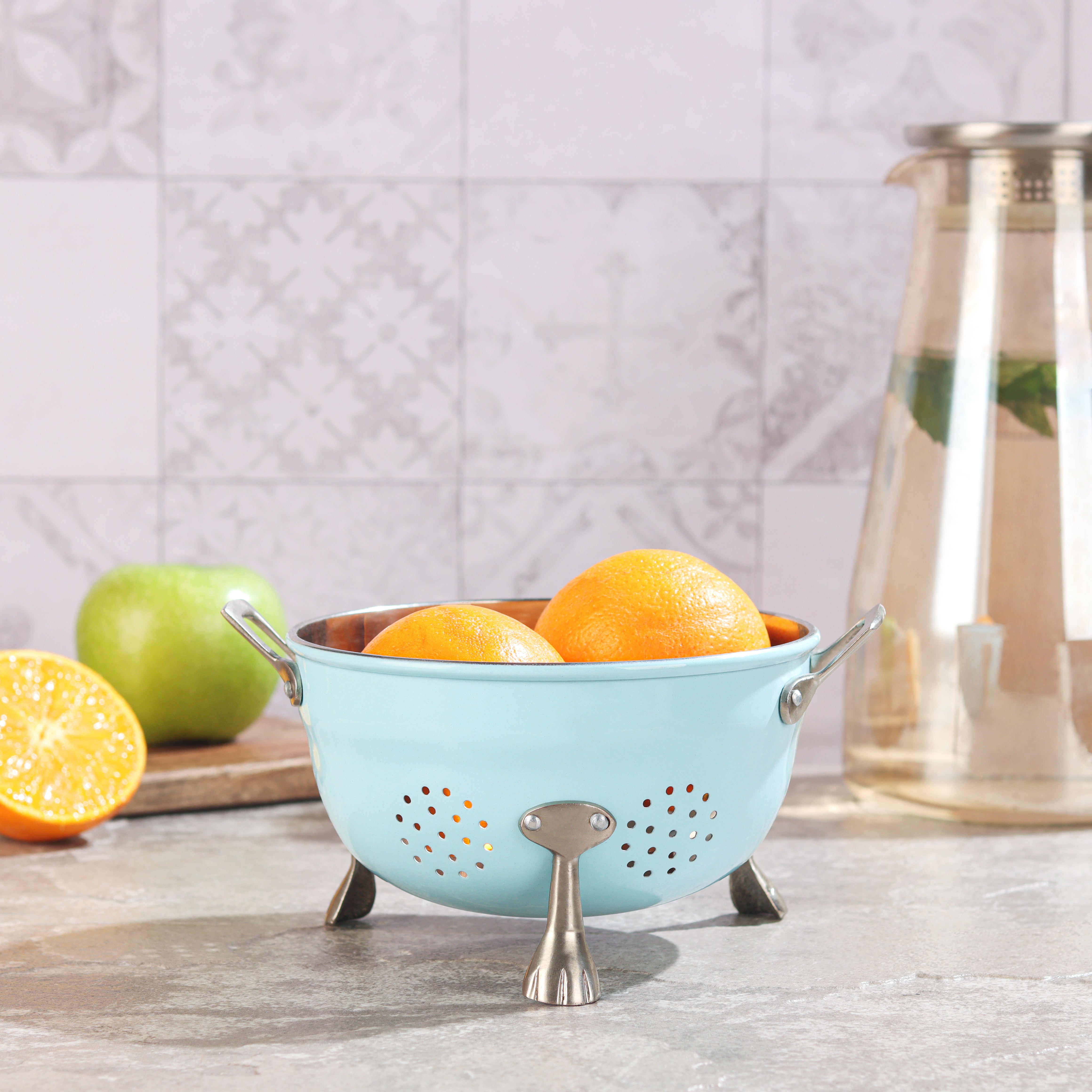 Blue Powder Coated Steel Colander Strainer with Handle