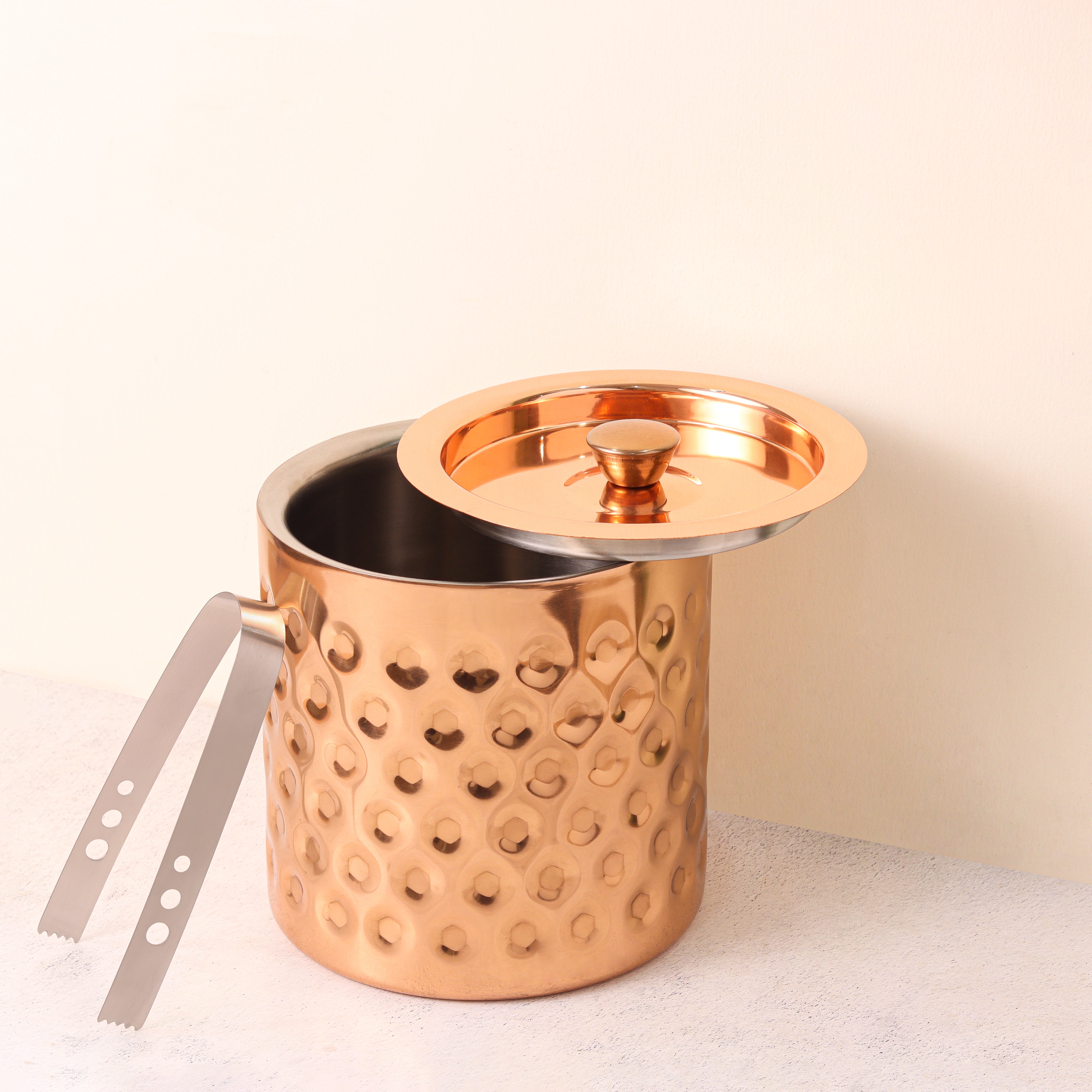 Copper Plated Champagne Cooler Ice Bucket with Steel Knob