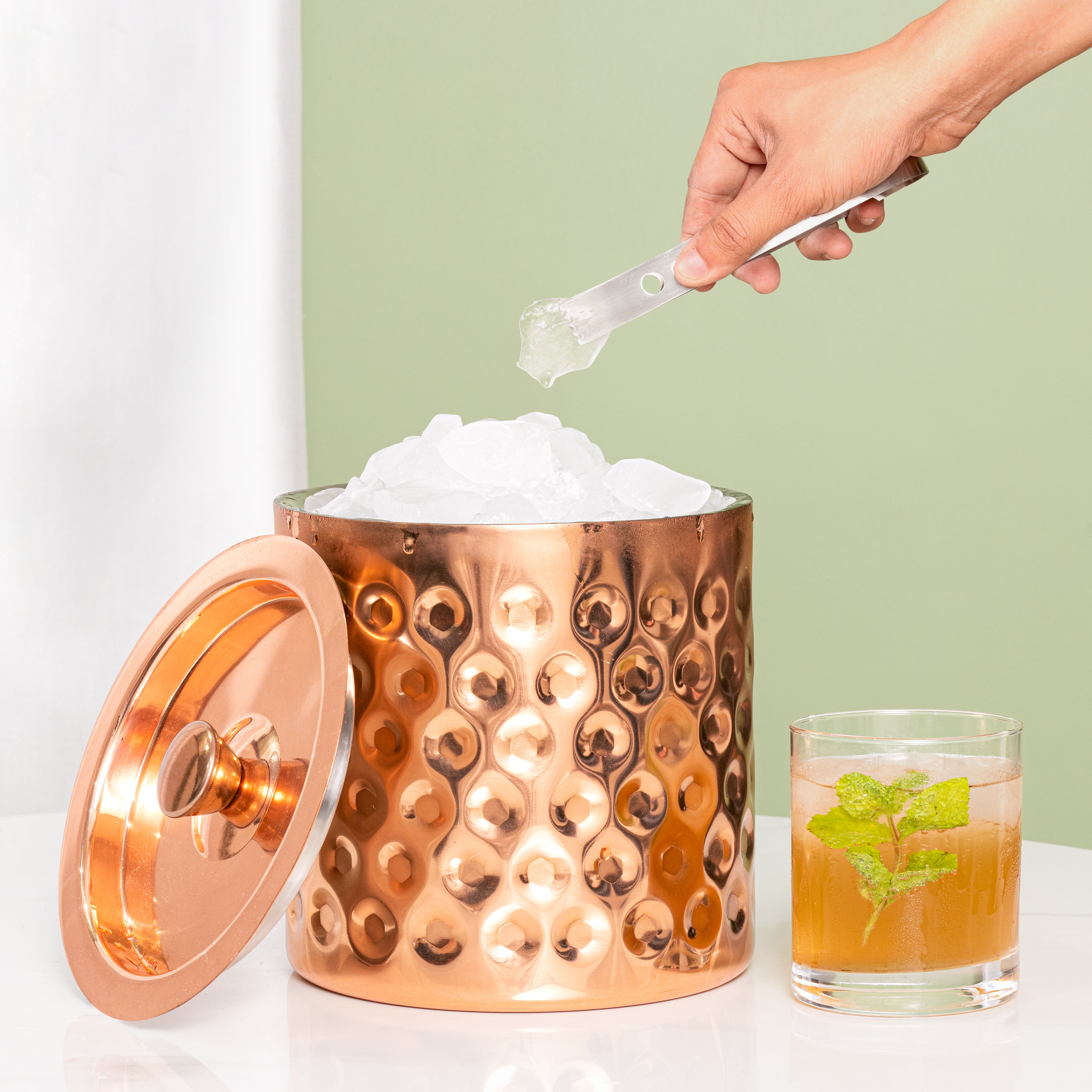Copper Plated Champagne Cooler Ice Bucket with Steel Knob