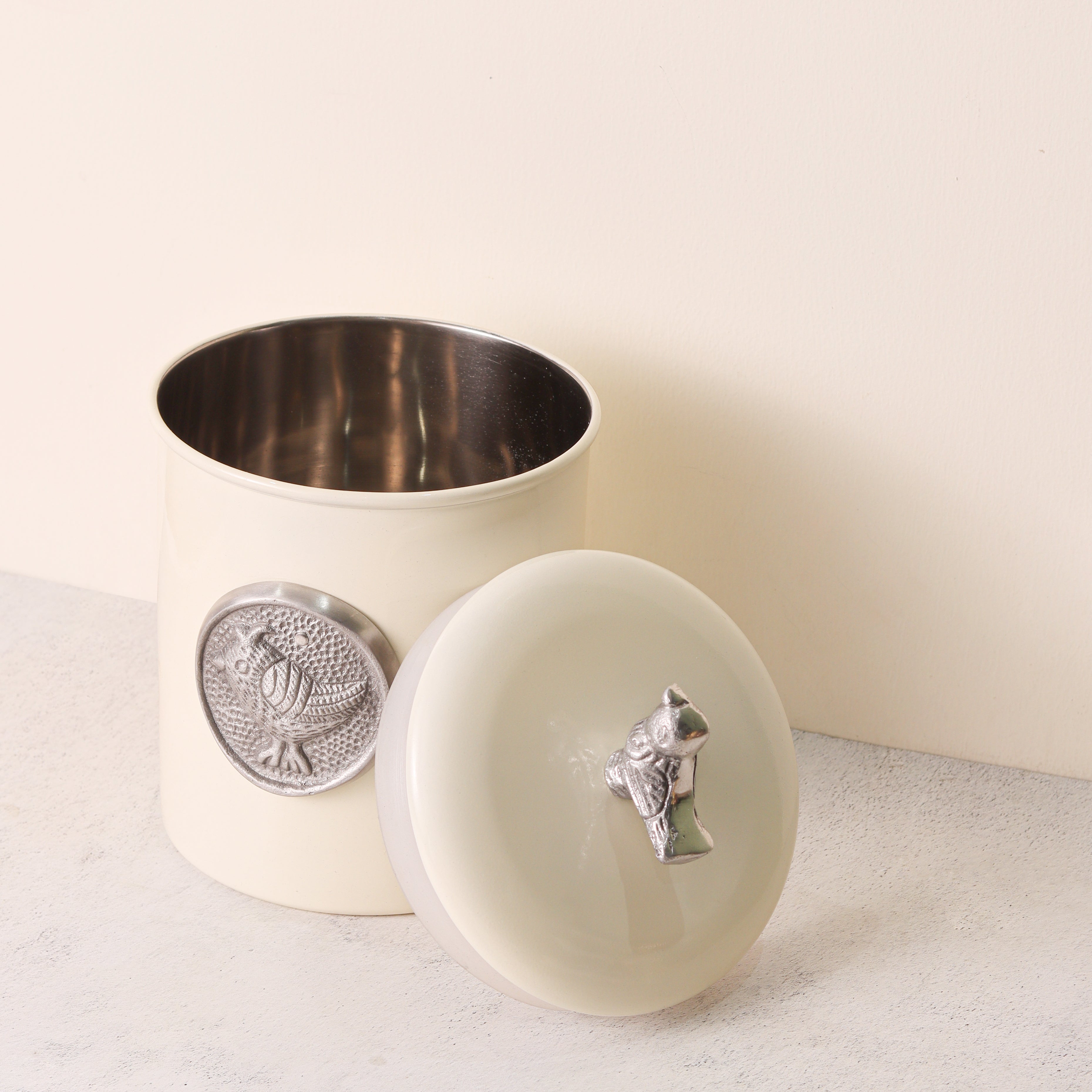 Matt Cream Powder Coating Steel Kitchen Storage Canister Set Includes Large, Medium, Small & Extra Small Sizes | Kitchen Organiser & Condiment storage