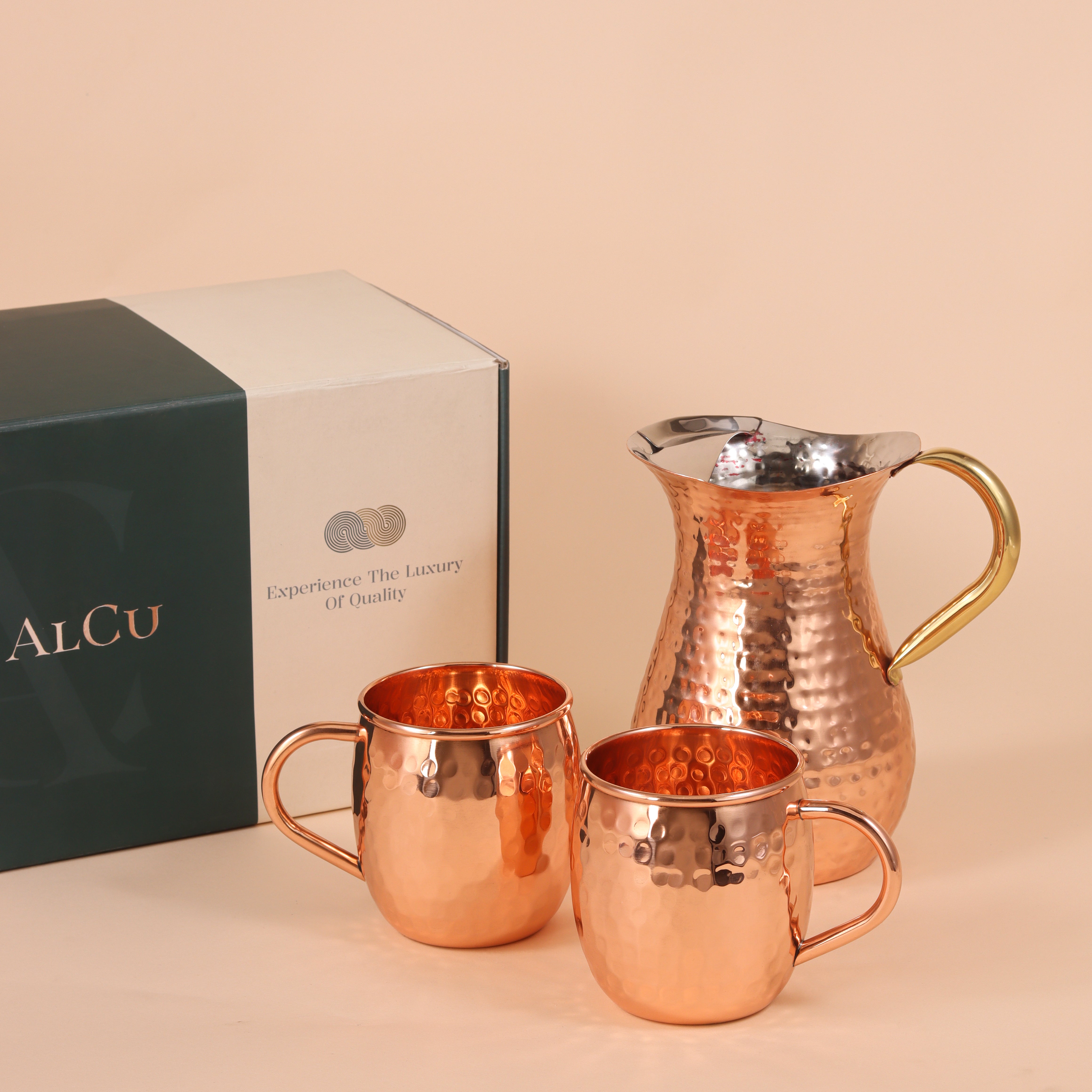 Steel Water Pitcher with Copper Mule Mug