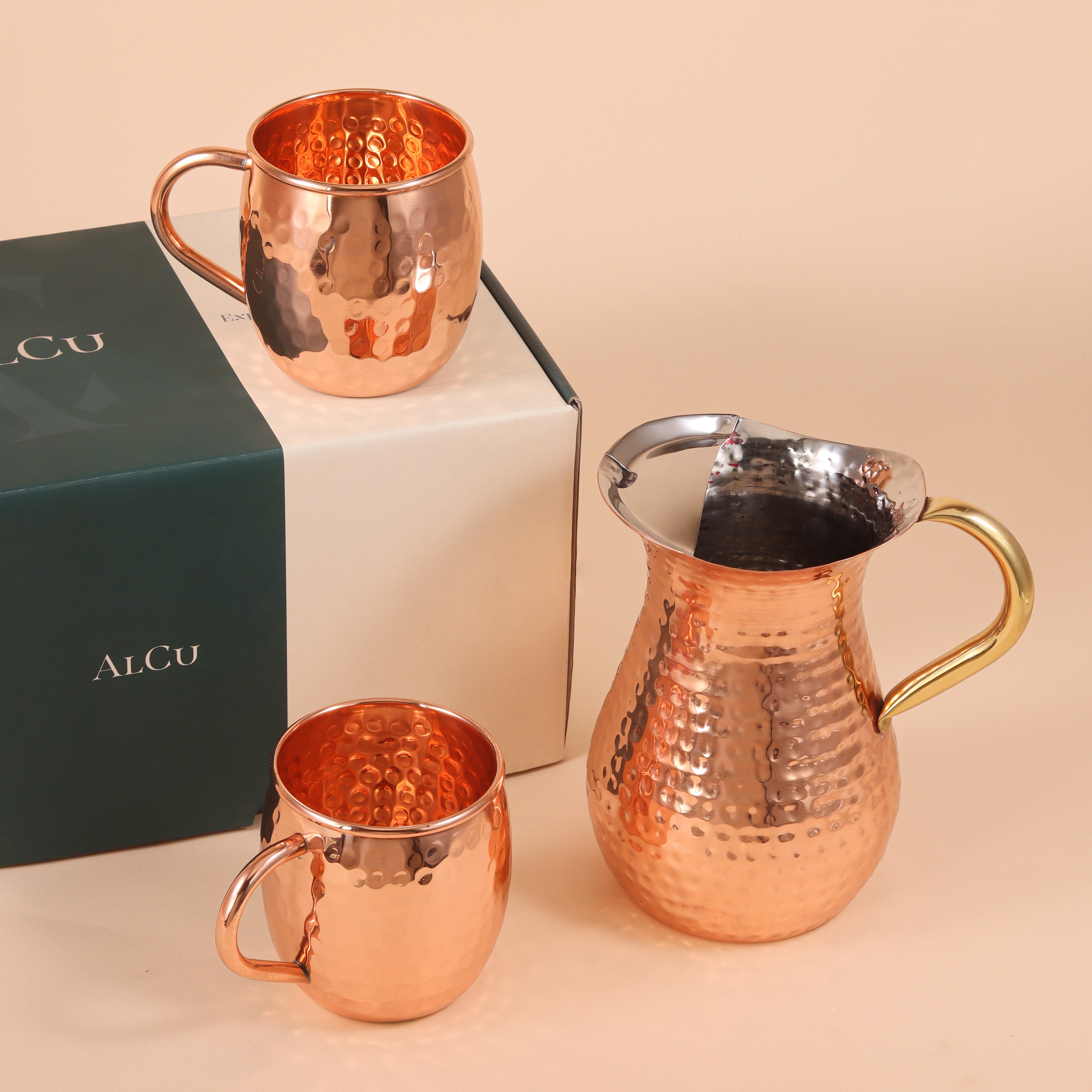 Hammered Steel Water Pitcher with Copper Mule Mug 2