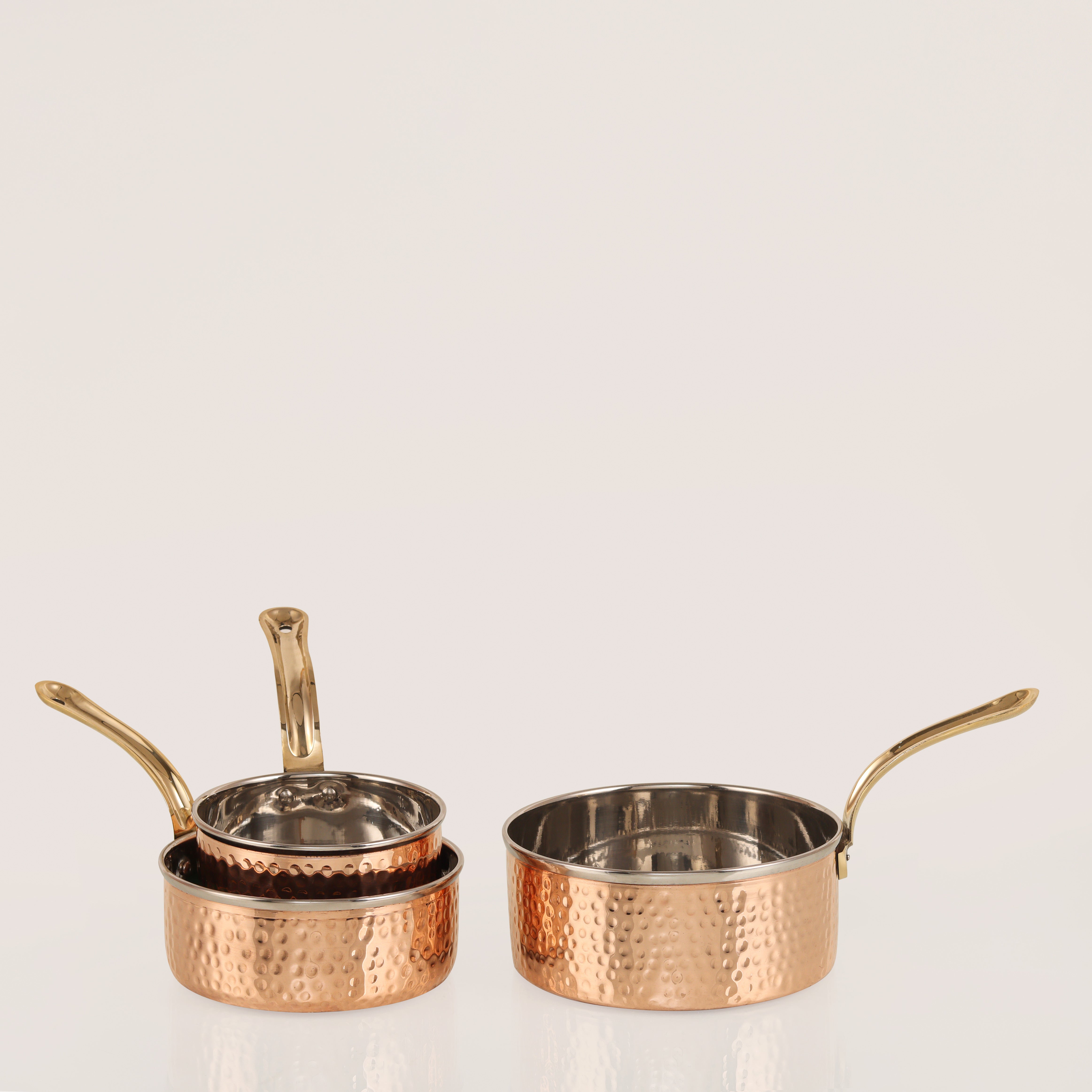 Food Serving 2 Ply Copper and Steel Curry Pan Set of 3 with Brass Handle