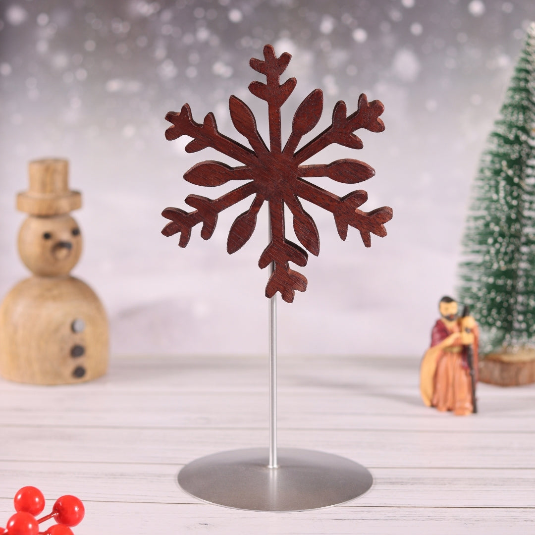 Christmas Wooden Snowflake with Iron Stand Artifact Set of 2