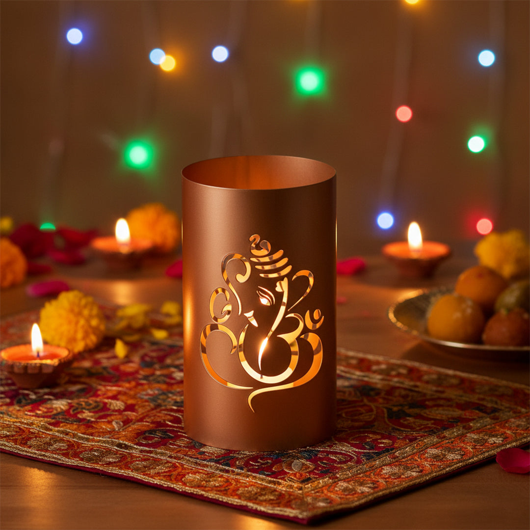 Ganesh Ji Candle Holder Gold Finish