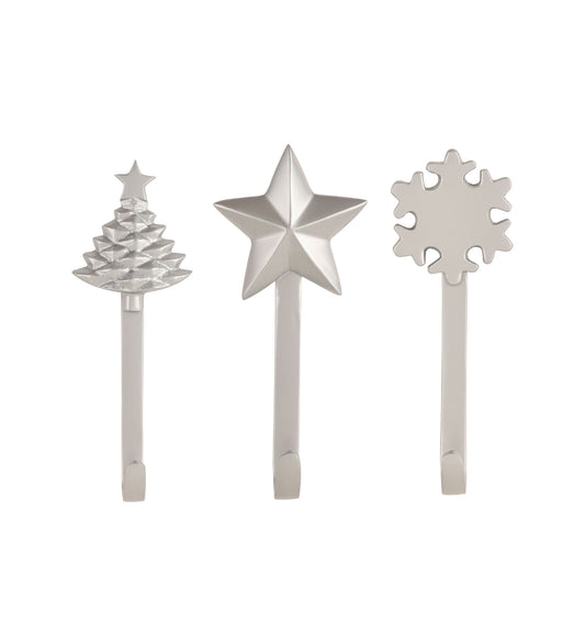 Christmas Silver Hanging Tree, star and snowflake Fridge Magnet SET OF 3