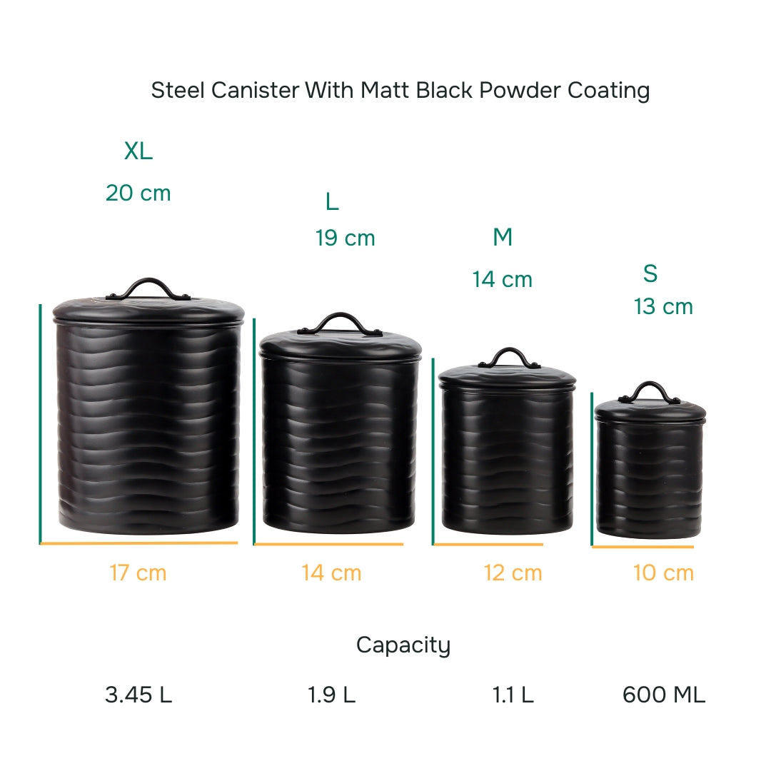 Matt Black Powder Coating Steel Kitchen Canister (Set of 4)