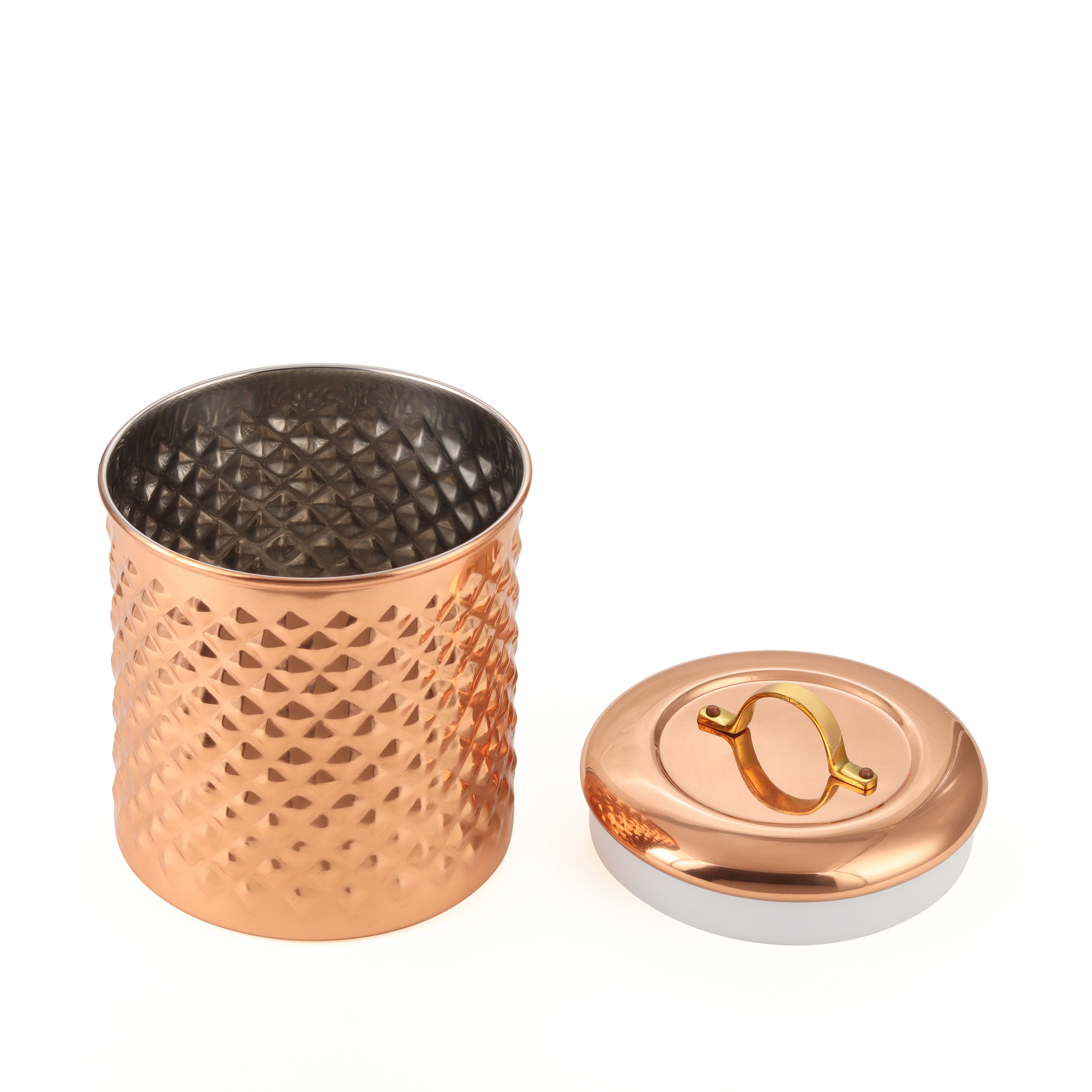 Diamond Emobosed Kitchen Storage Canister Platting of Copper Set Includes Large, Medium, Small & Extra Small Sizes | Kitchen Organiser & Condiment storage (Set of 4)