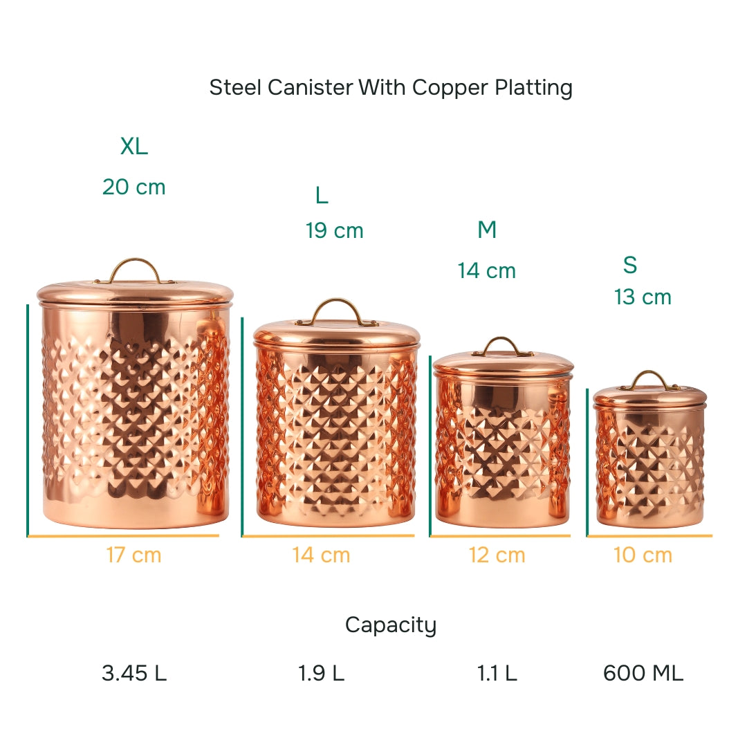 Diamond Embossed Copper Plated Kitchen Canister (Set of 4)