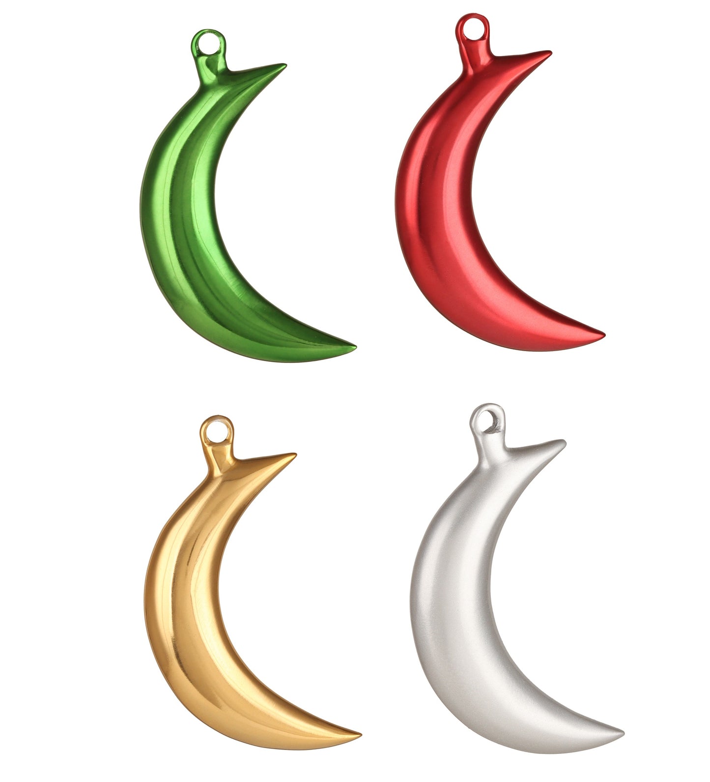 Hanging Ornament Christmas Half Moon (S/4) (Red, Brass, Green,Silver)