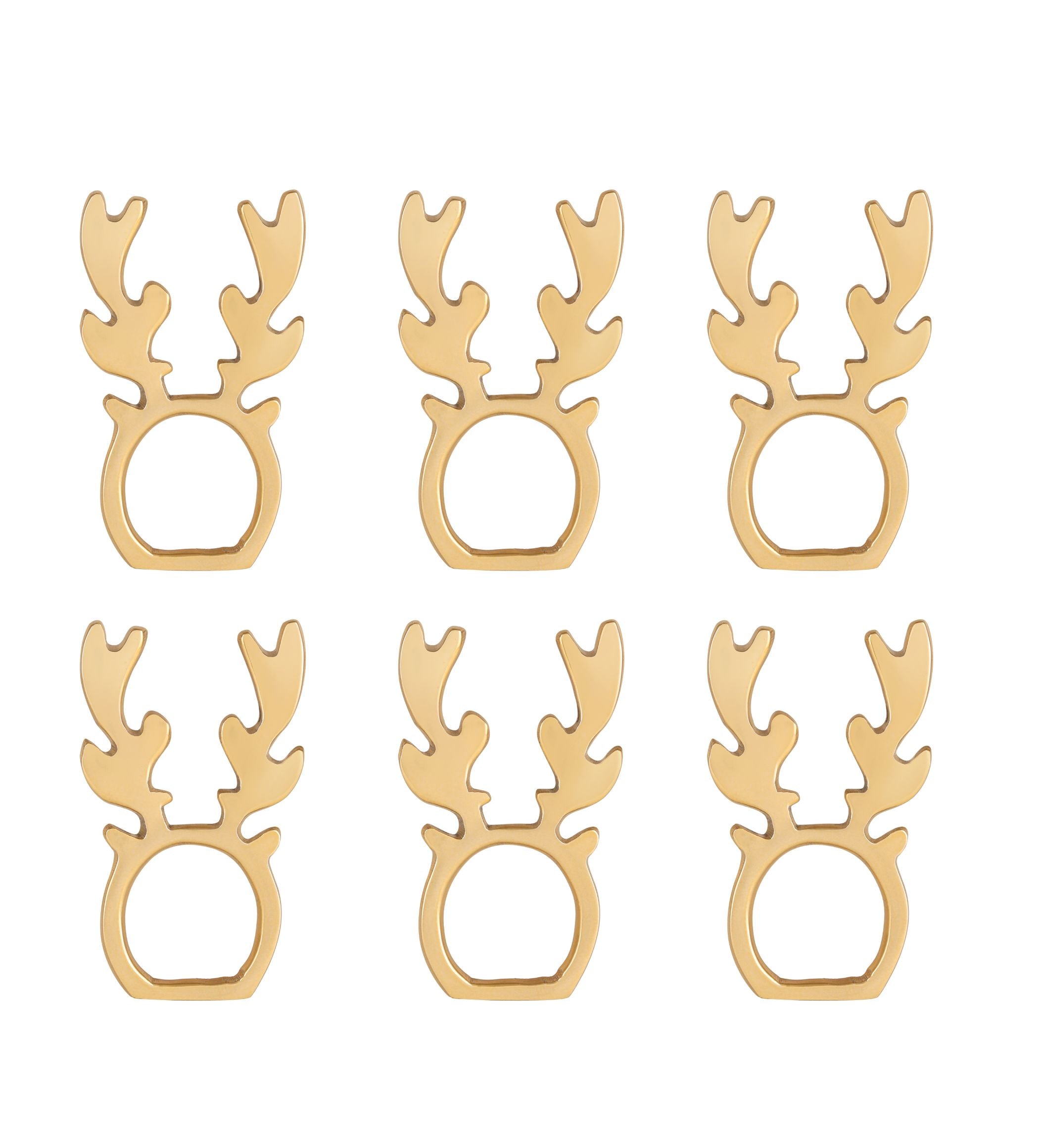 Christmas Reindeer Napking Ring Set of 6 Gold