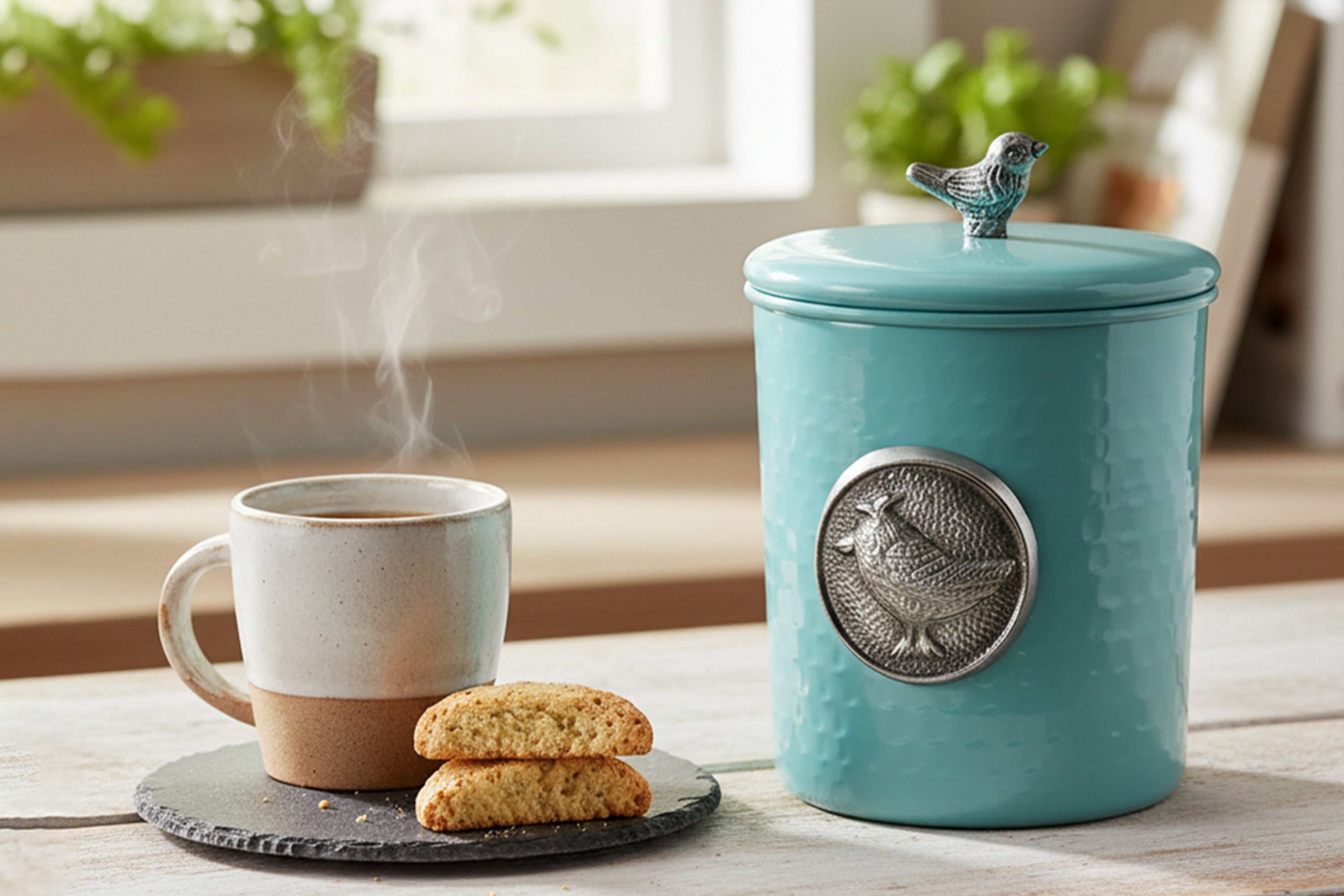 Matt Blue Powder Coating Steel Kitchen Storage Canister