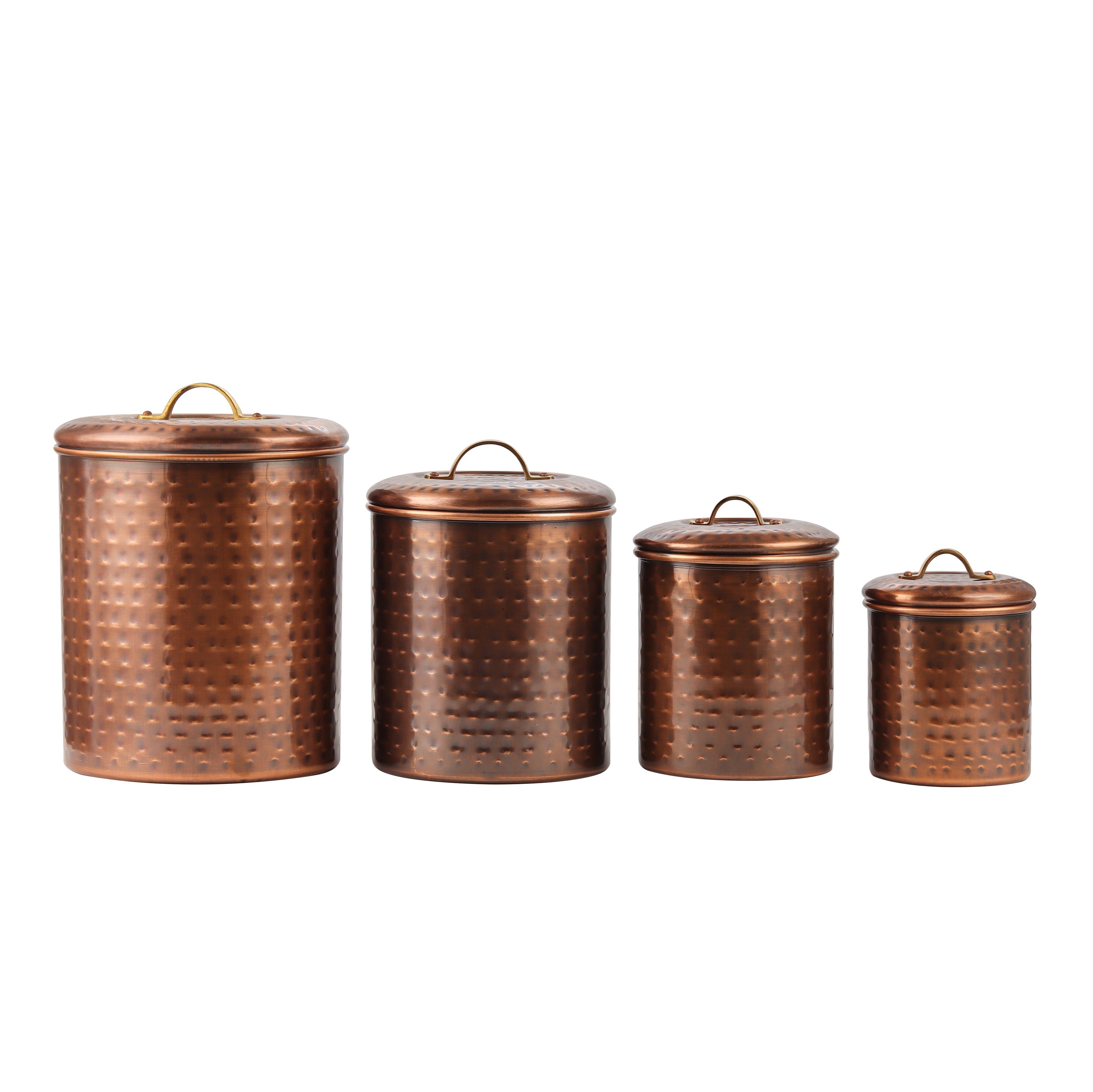 Antique Copper Steel with Brass Handle Kitchen Storage Canister Set Includes Large, Medium, Small & Extra Small Sizes | Kitchen Organiser & Condiment storage (Set of 4)