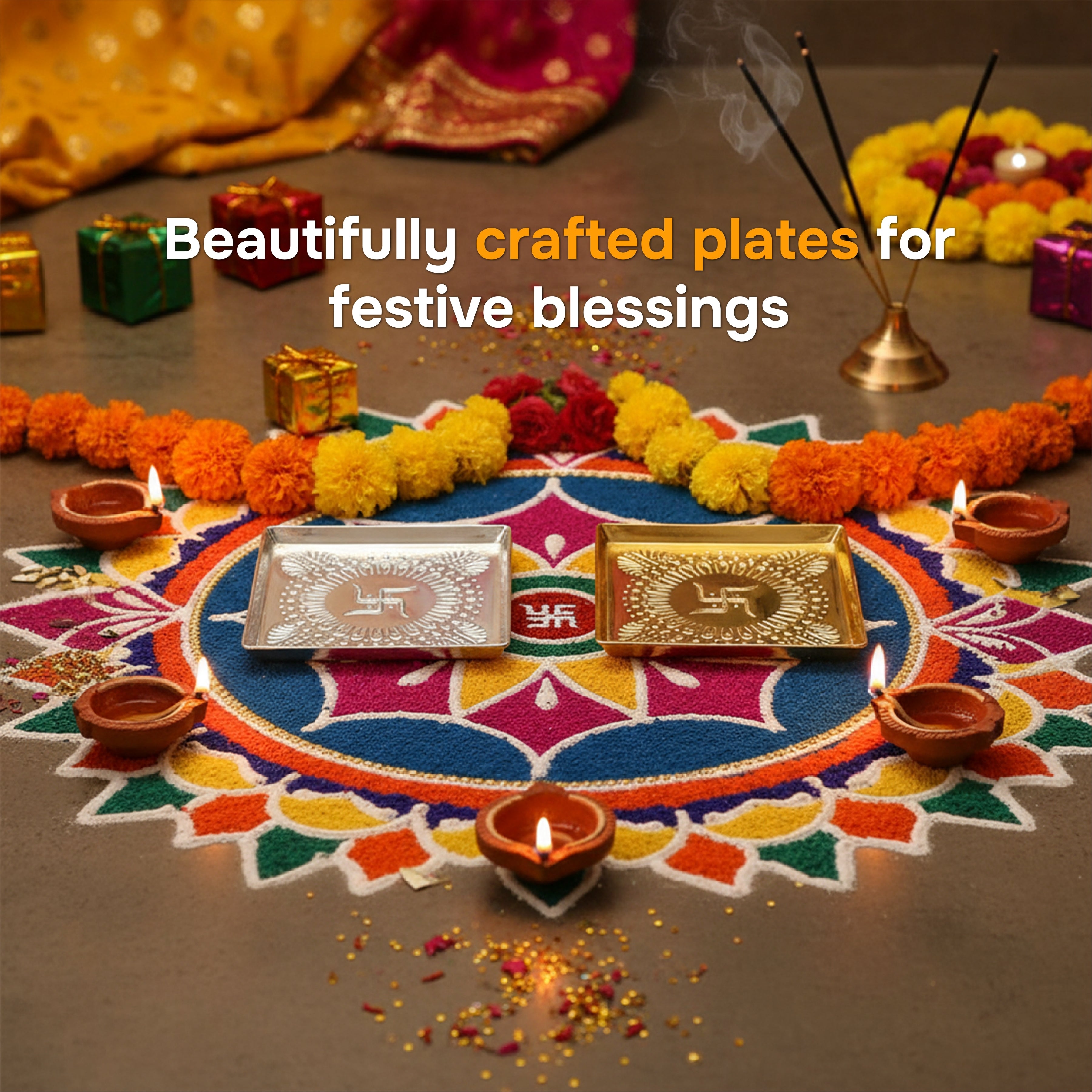 Swastik Aluminium Urli and Pooja Thali