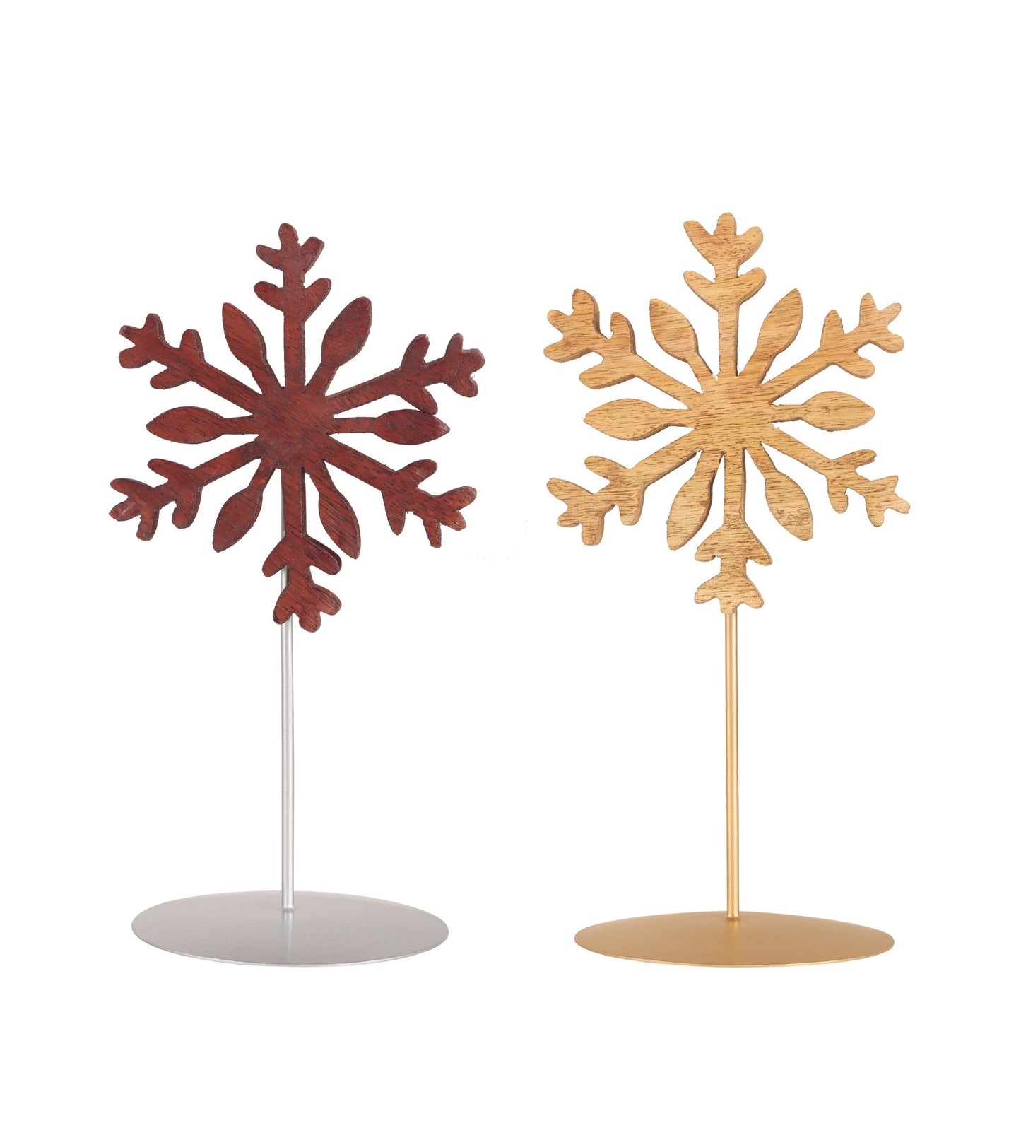 Christmas Wooden Snowflake with Iron Stand Artifact Set of 2