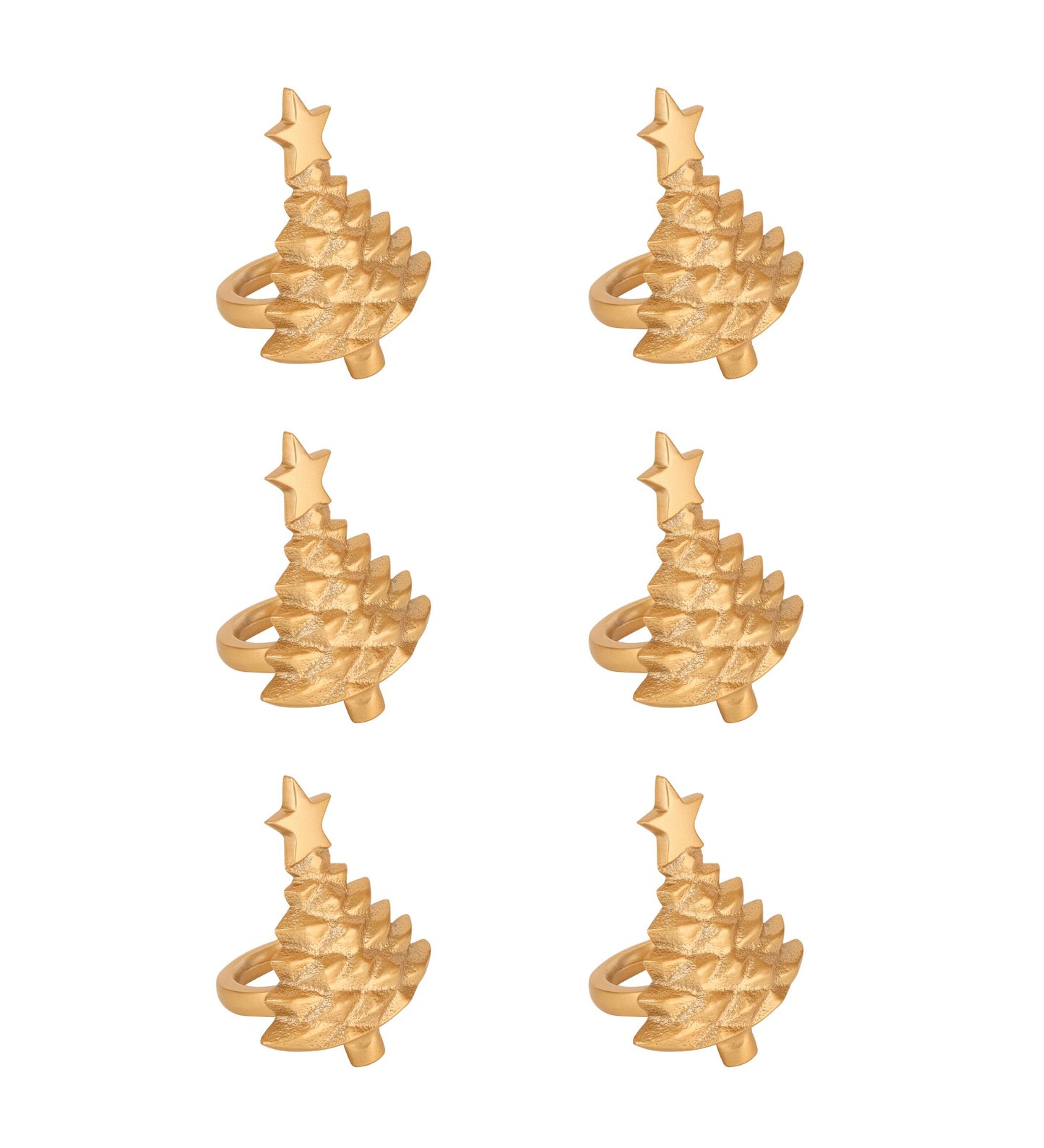 Christmas Tree Napking Ring Set of 6 Gold