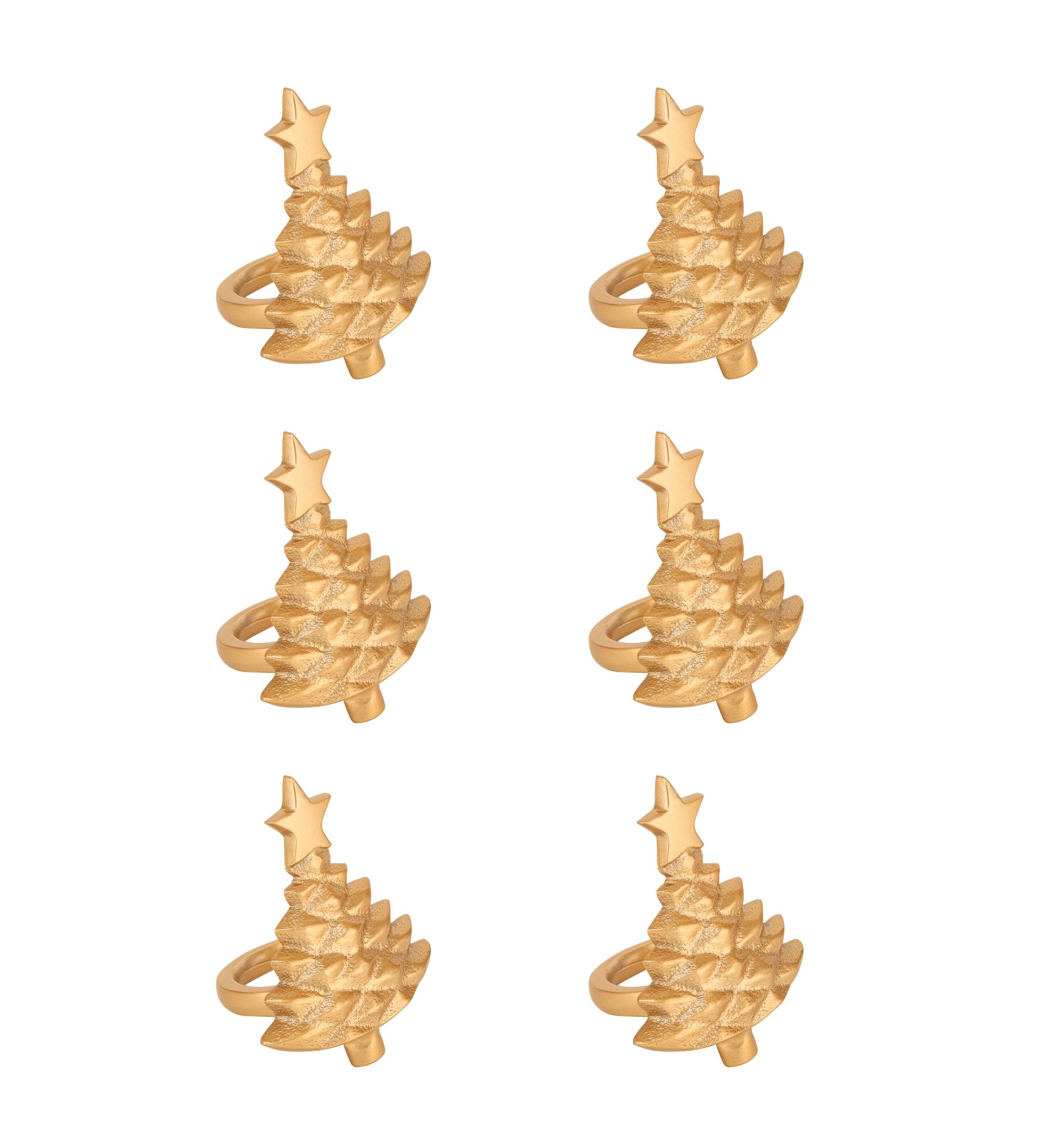 Christmas Tree Napking Ring Set of 6 Gold
