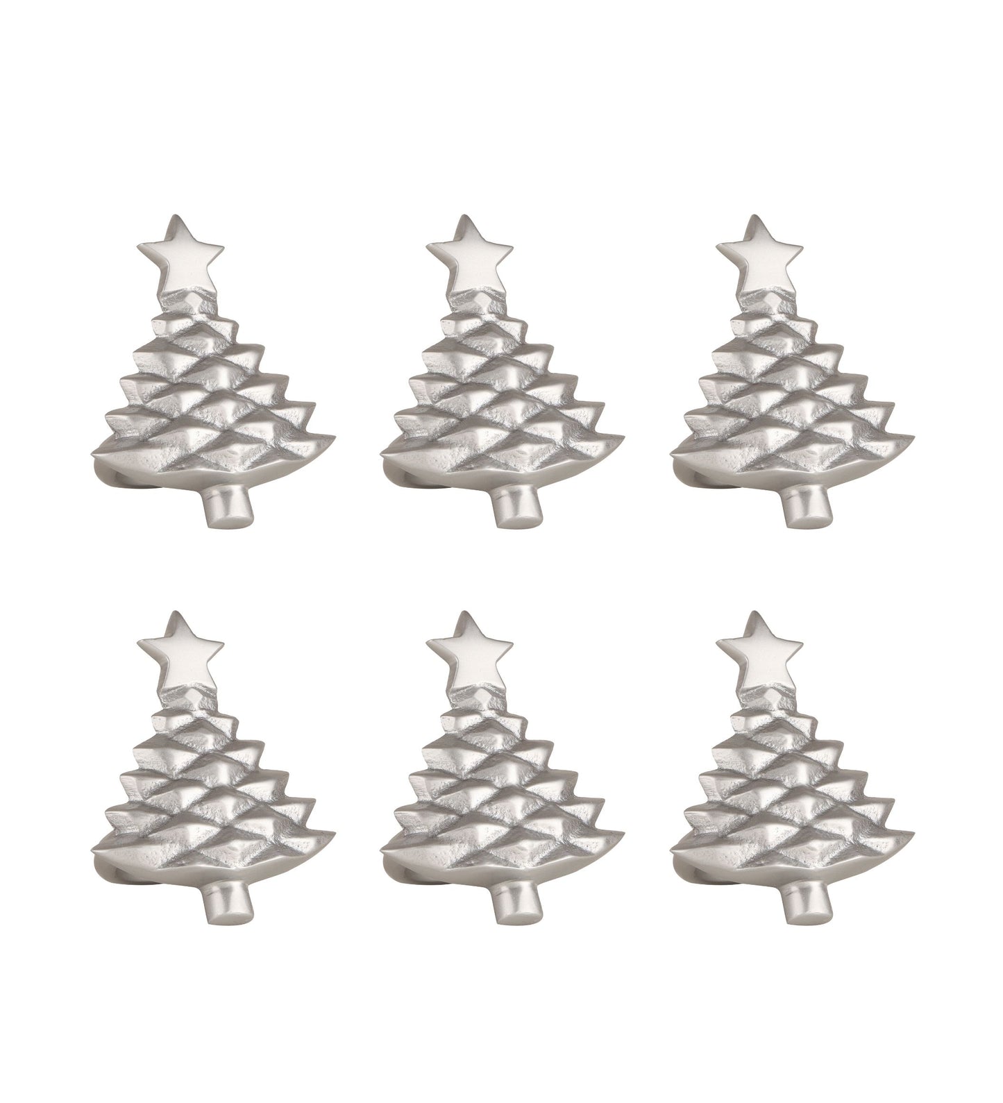 Christmas Tree Napking Ring Set of 6 Silver