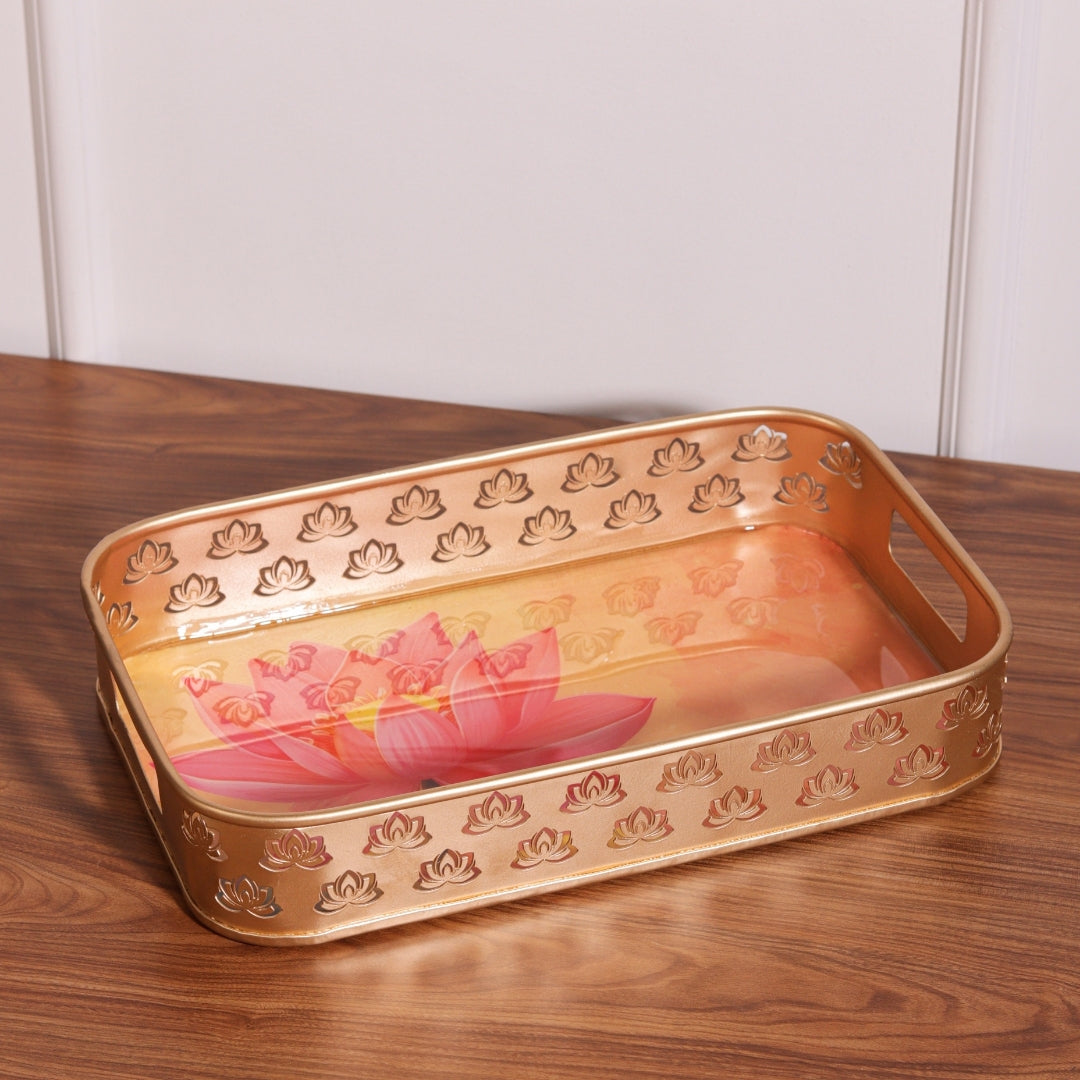 Rectangular Serving Tray with Lotus