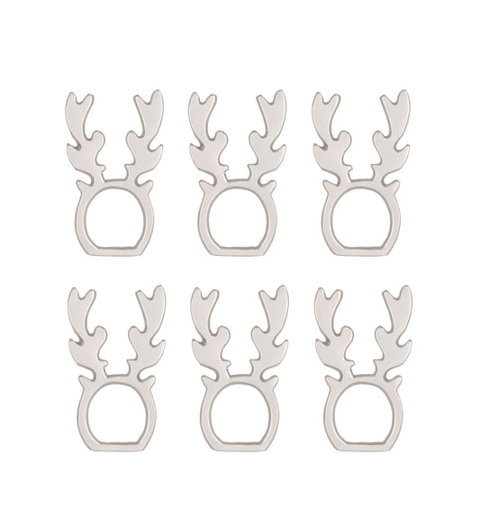 Christmas Reindeer Napking Ring Set of 6 Silver