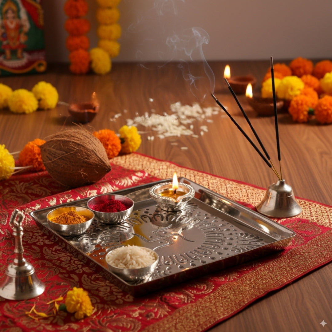 Swastik Gold Finish Urli Platter - Decorative Bowl for Flowers & Candles
