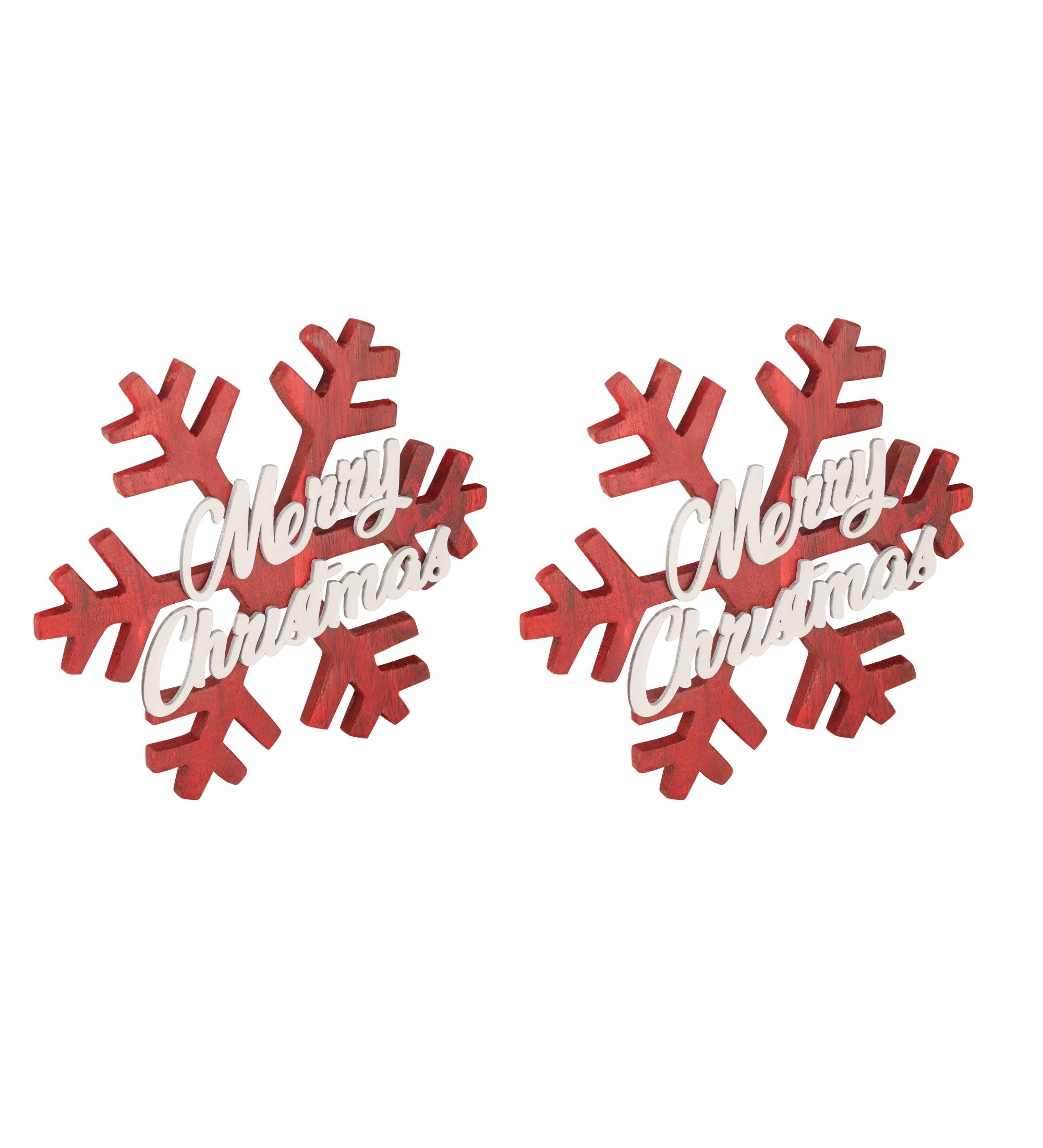Merry Christmas with Red Snow Flake Hanging S/2