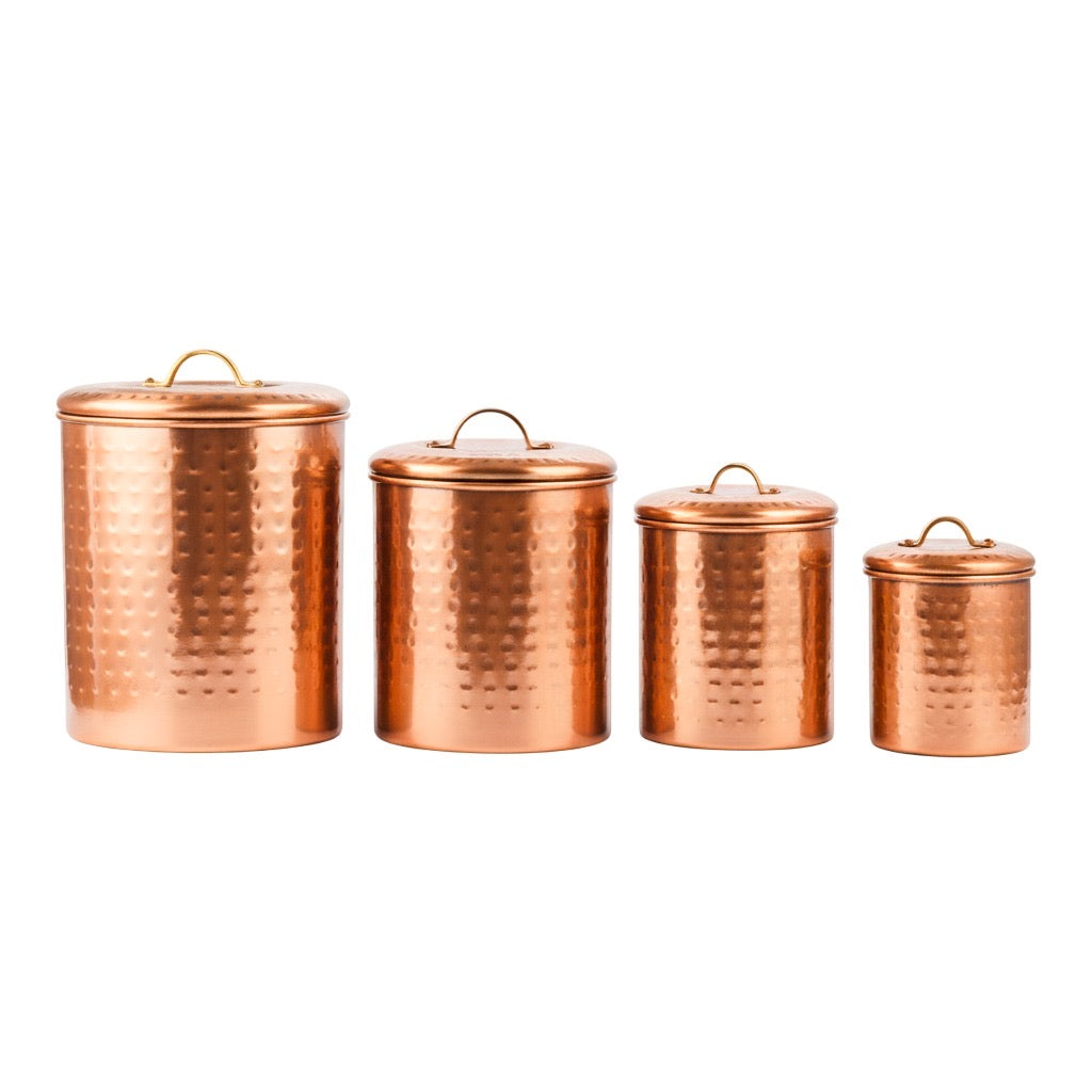 Copper Plated Kitchen Canister Set of 4 | Diamond Embossed Steel
