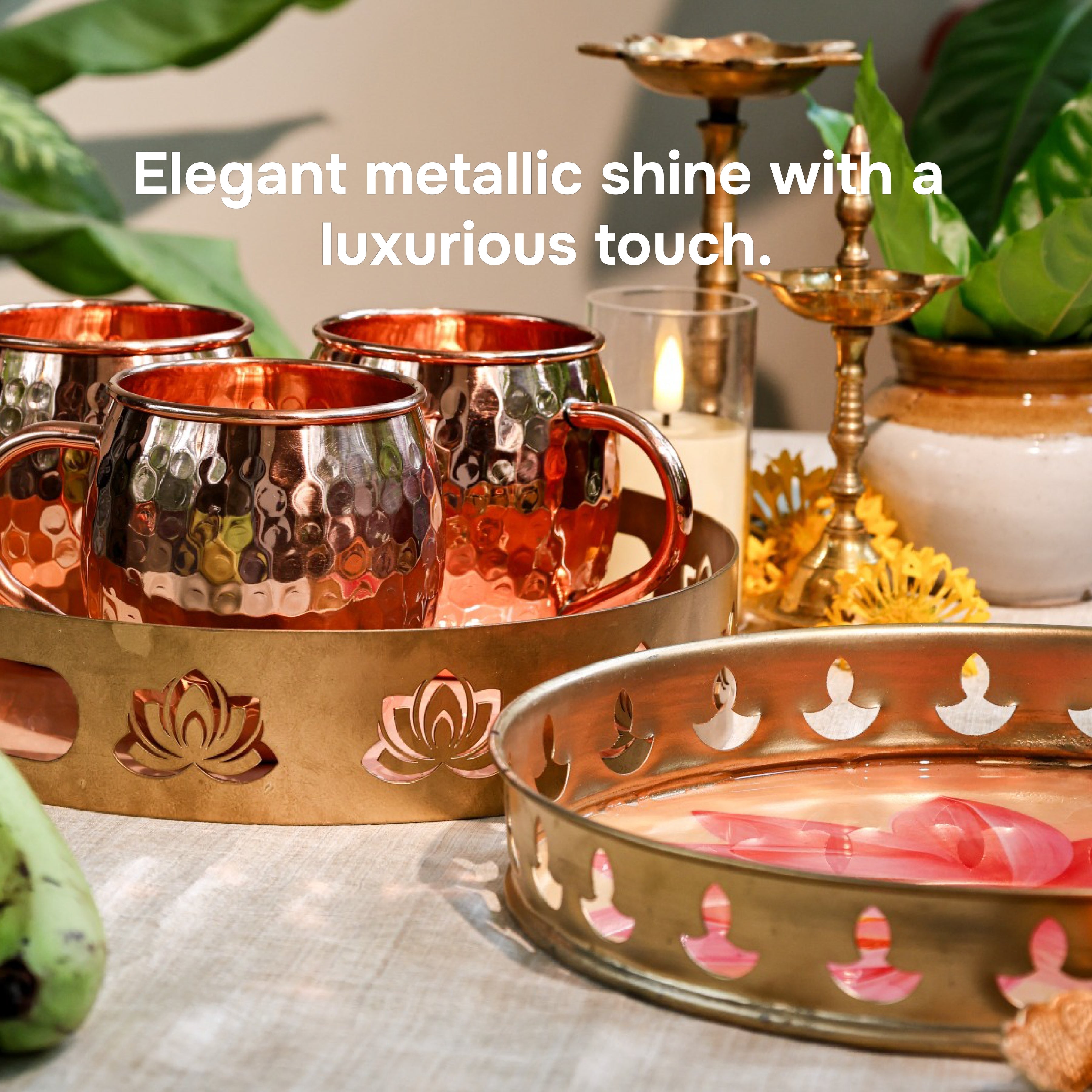 Round Serving Tray with Lotus