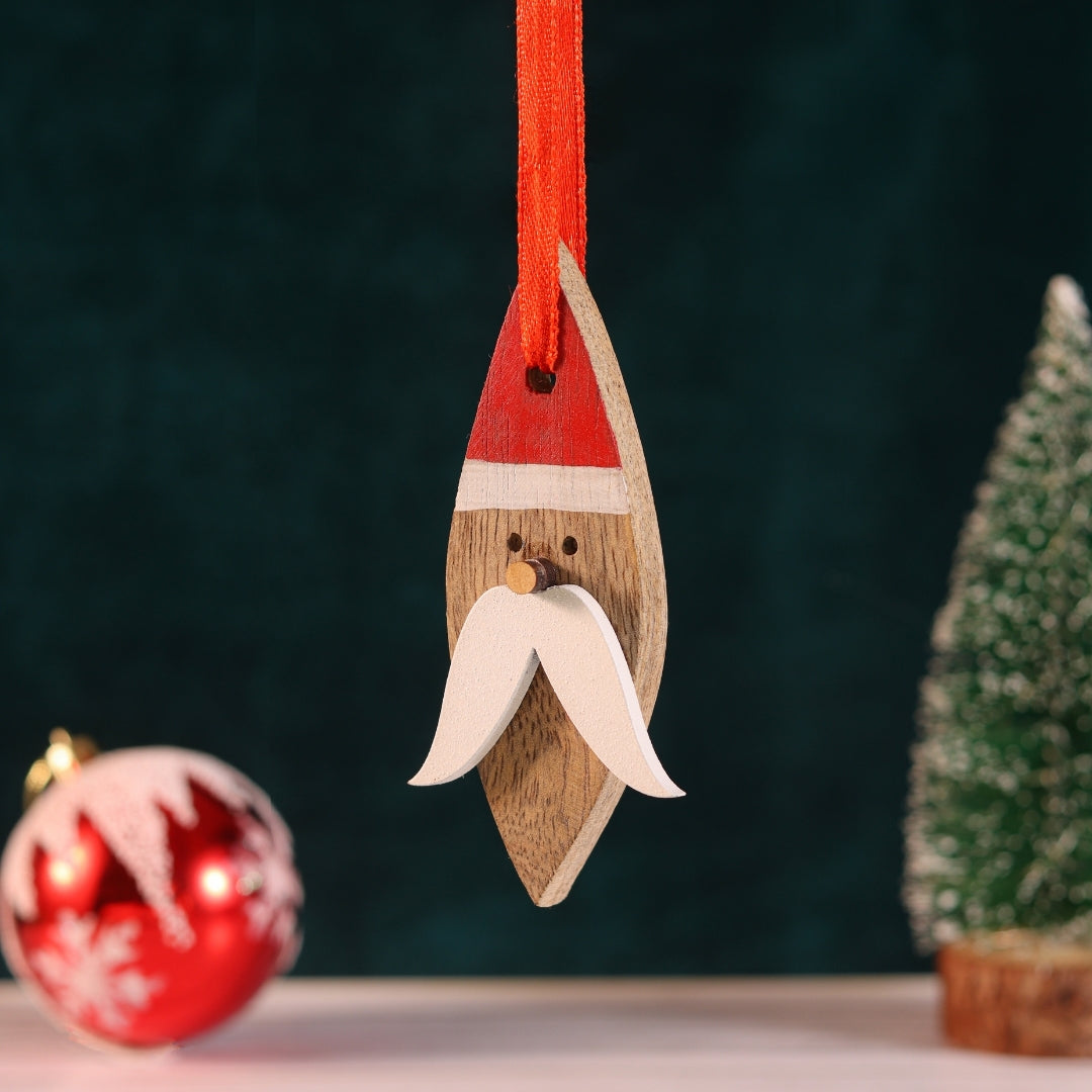 Hanging Santa with Mustache Ornament S/9