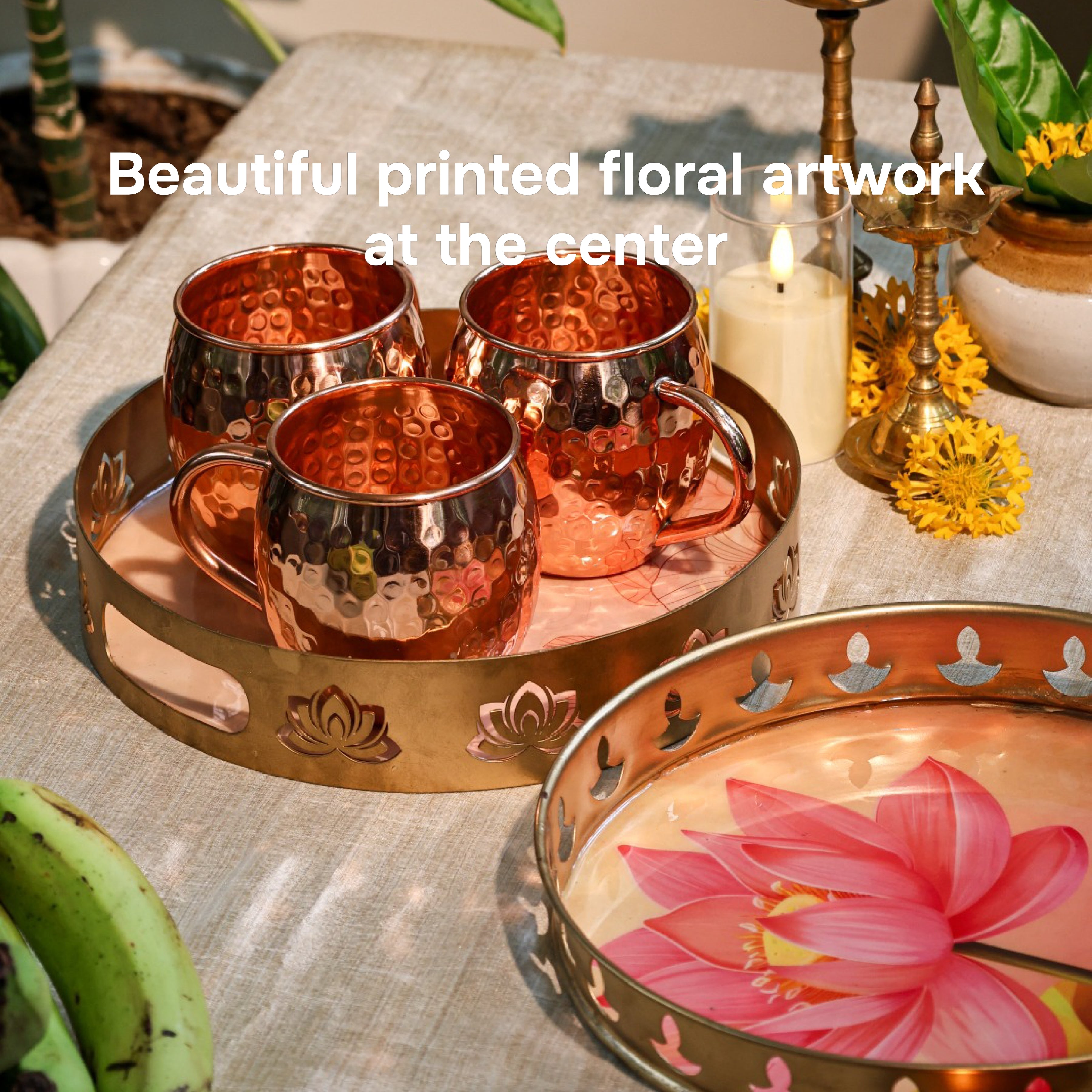 Round Serving Tray with Lotus