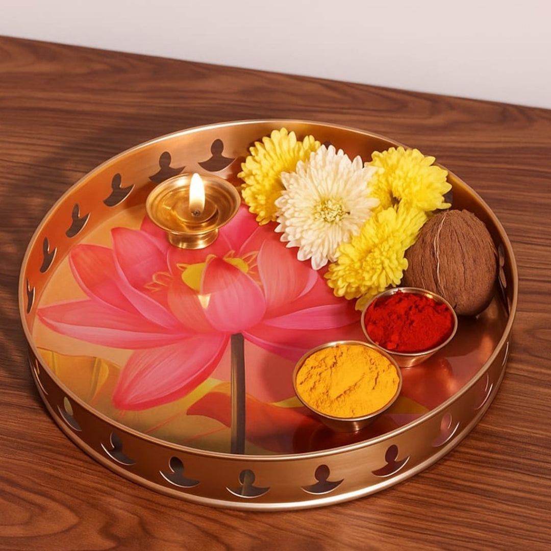 Round Serving Tray with Lotus