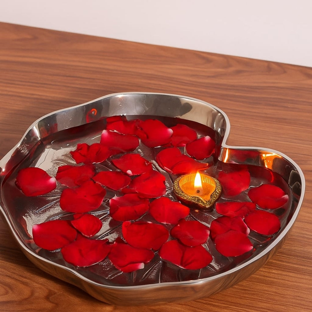 Aluminium Home Craft Lotus Stem Serving Fruit Deep Designer Tabletop Platter