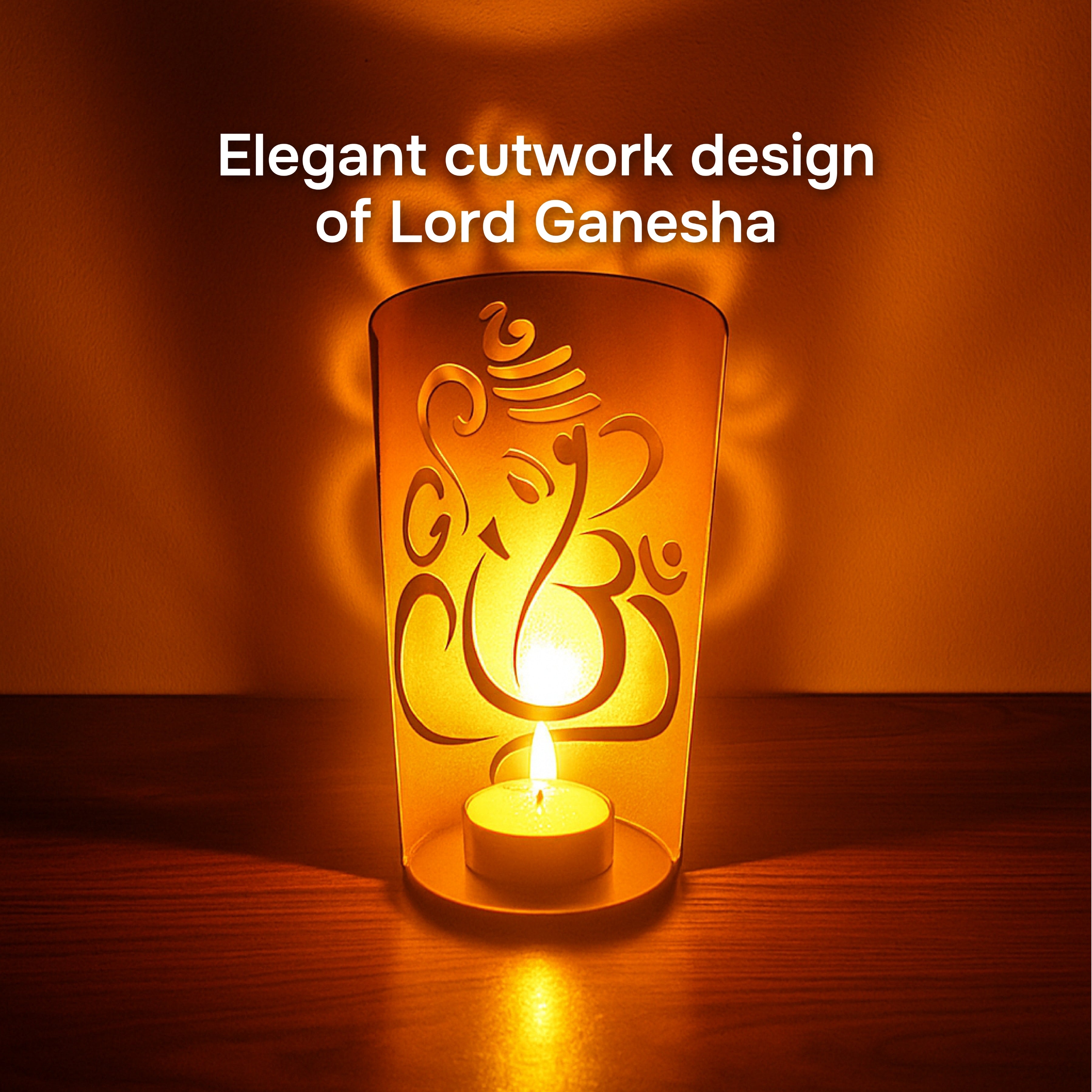 Iron Ganesh Candle Stand with Gold Finish