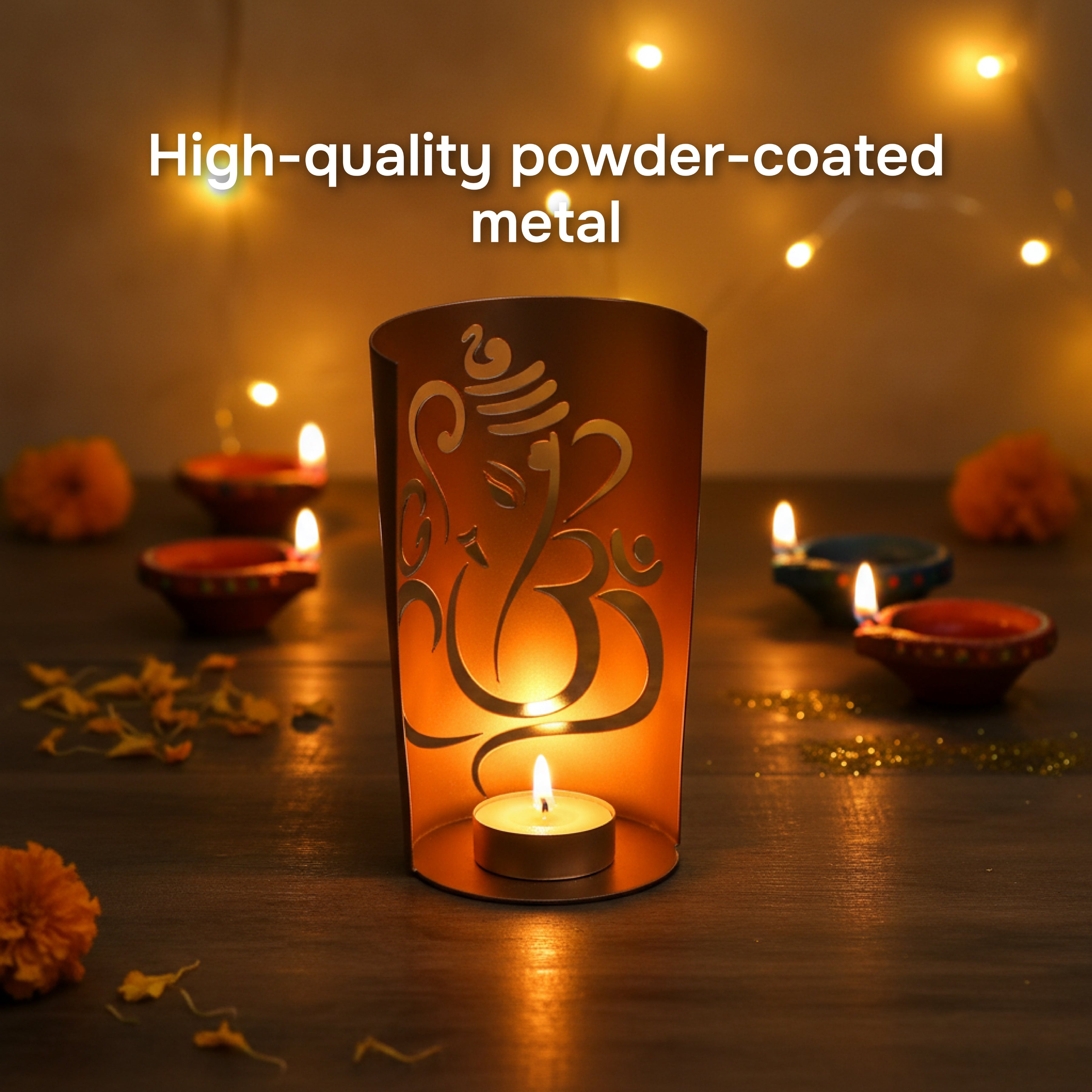 Iron Ganesh Candle Stand with Gold Finish