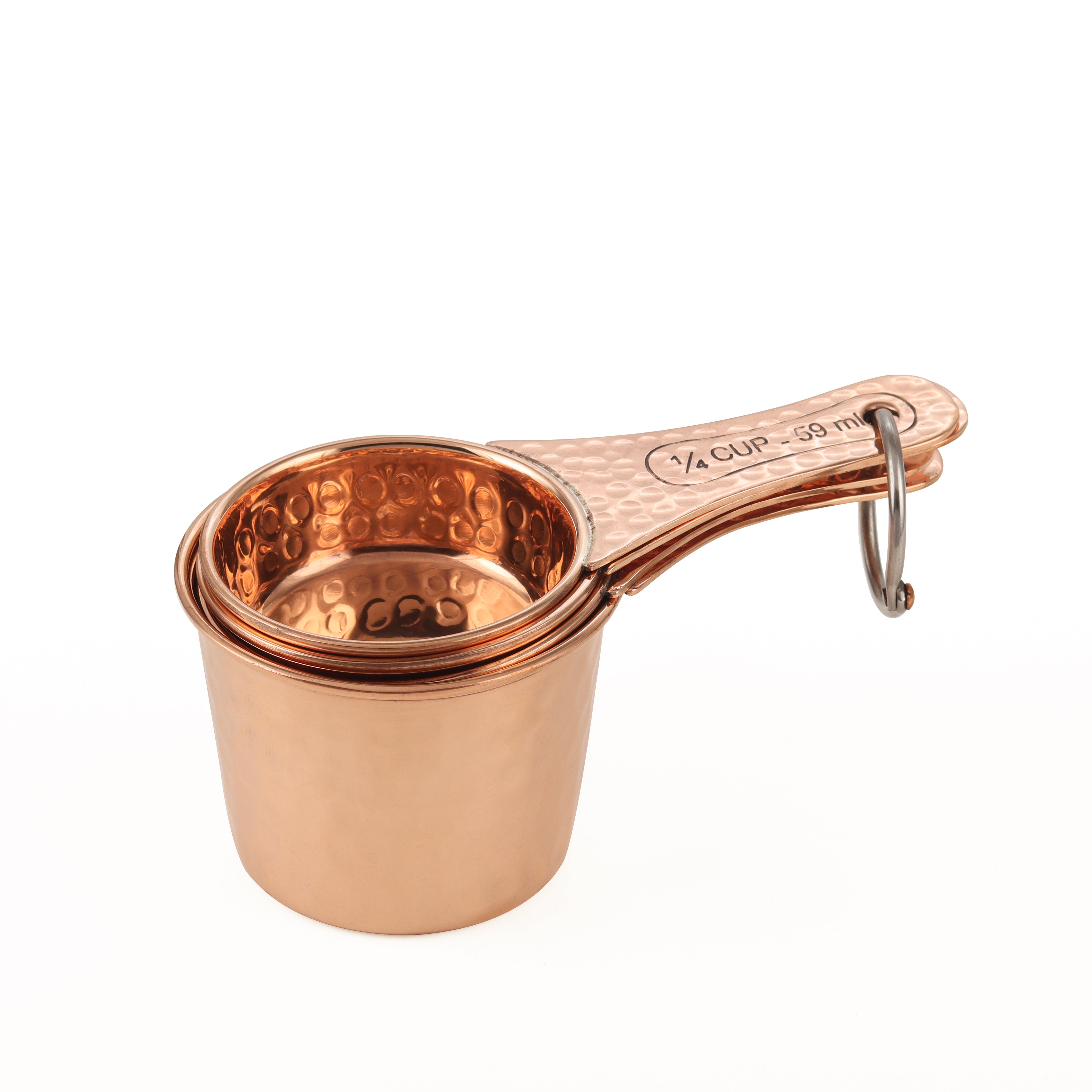 Shiny Copper Measuring Cup & Spoon Set | Shiny Copper finish Measuring Cup for Dry and Liquid Ingredients for Cooking and Baking (Set of 4)