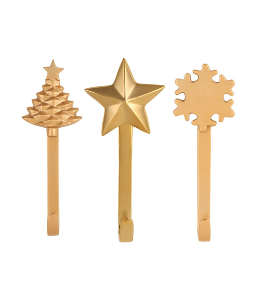 Christmas Gold Hanging Tree, star and snowflake Fridge Magnet SET OF 3