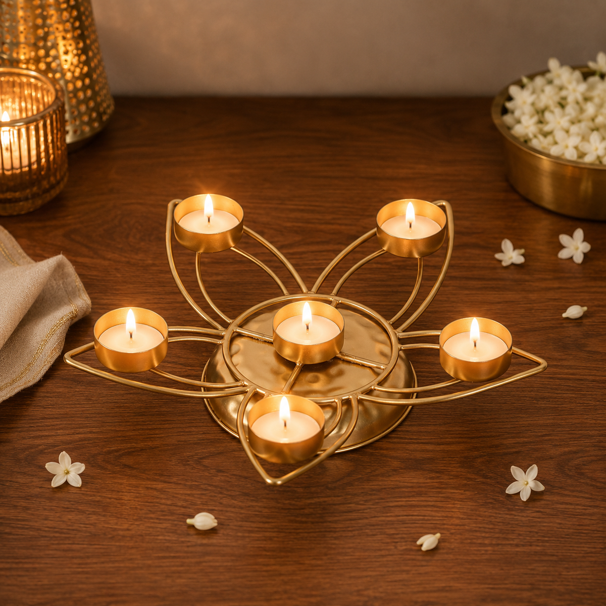 Lotus Hexagon Candle & Tealight Stand
