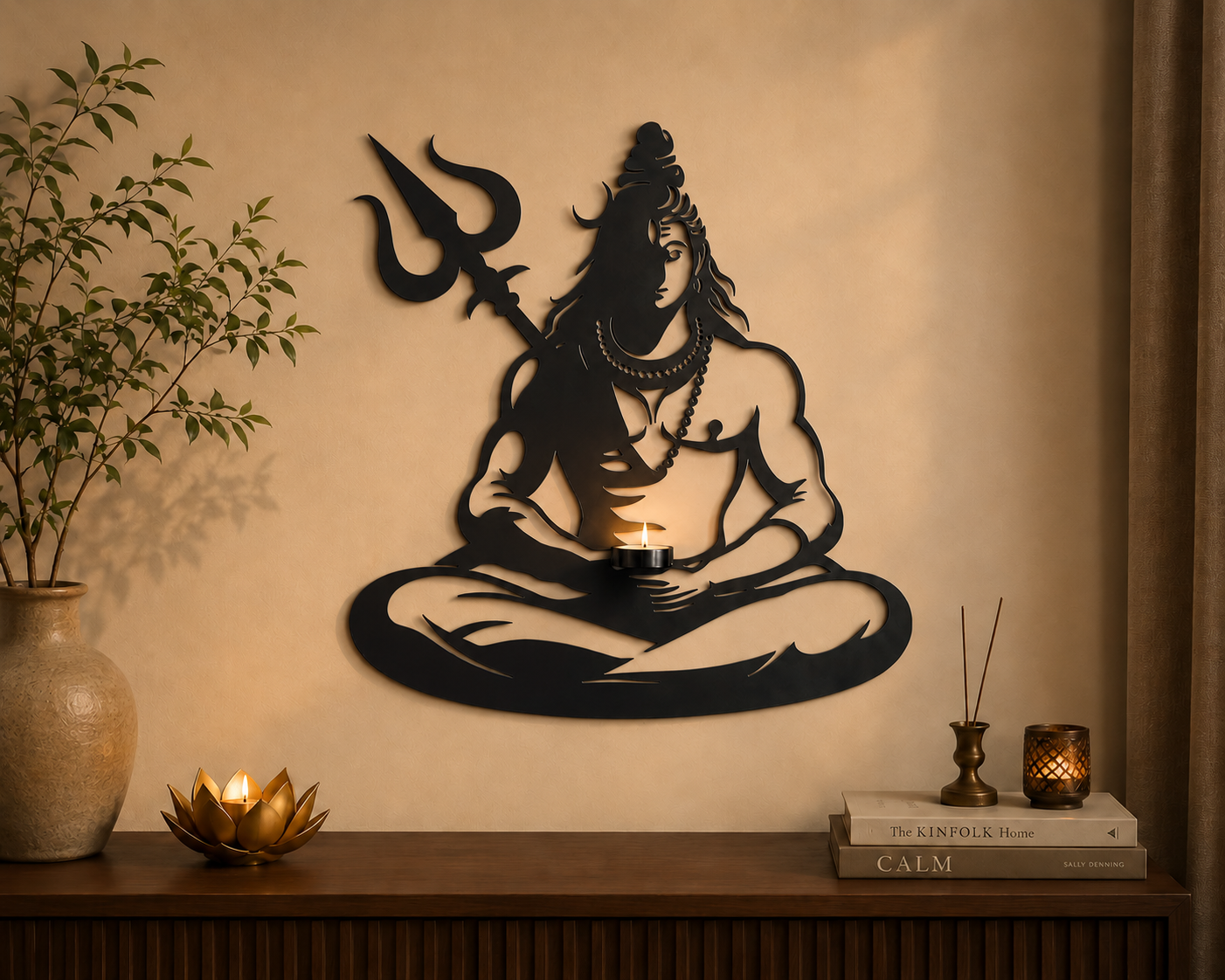 Shiv Ji Wall Hanging With Candle Stand