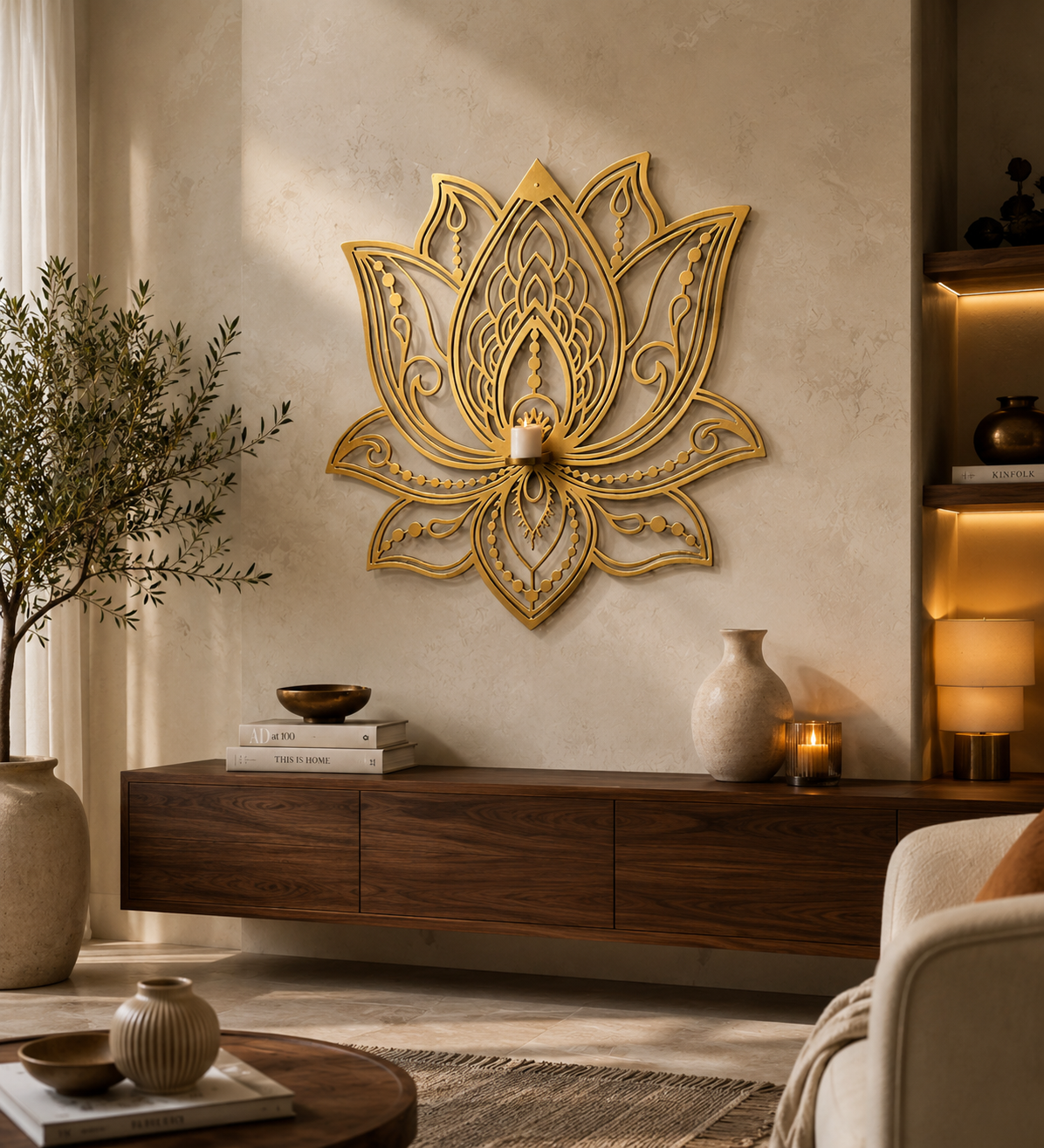 Wall Hanging Lotus With Candle Stand (Large 28x 28 inch)